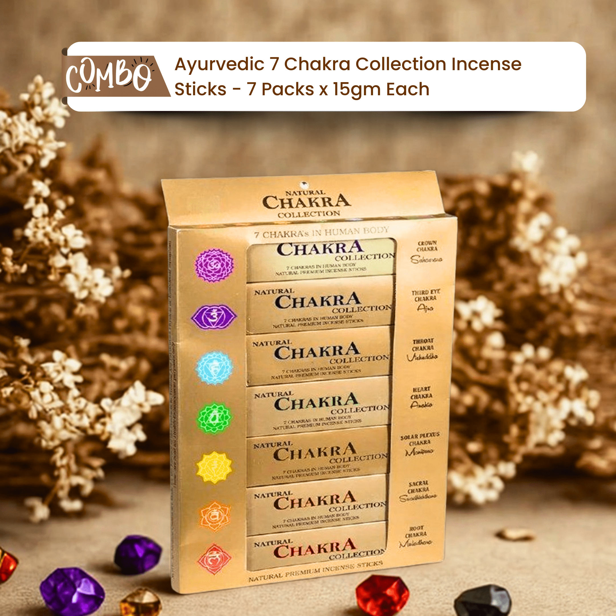 Ayurvedic 7 Chakra Collection Incense Sticks - 7 Packs x 15gm Each
