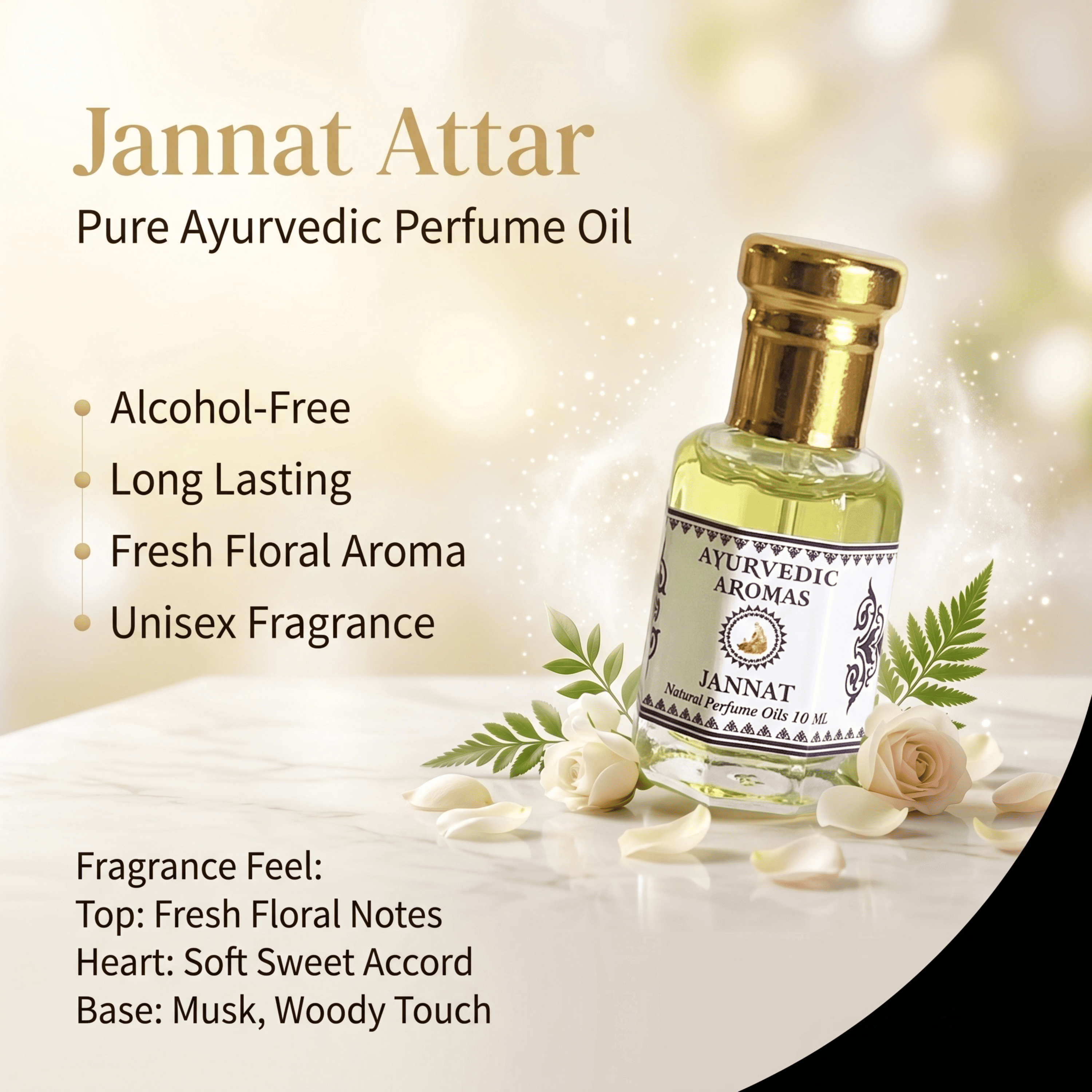 Ayurvedic Jannat Attar – Premium Alcohol-Free Floral Perfume Oil, Fresh Sweet Heavenly Fragrance, Long Lasting Attar for Men & Women – 10ml