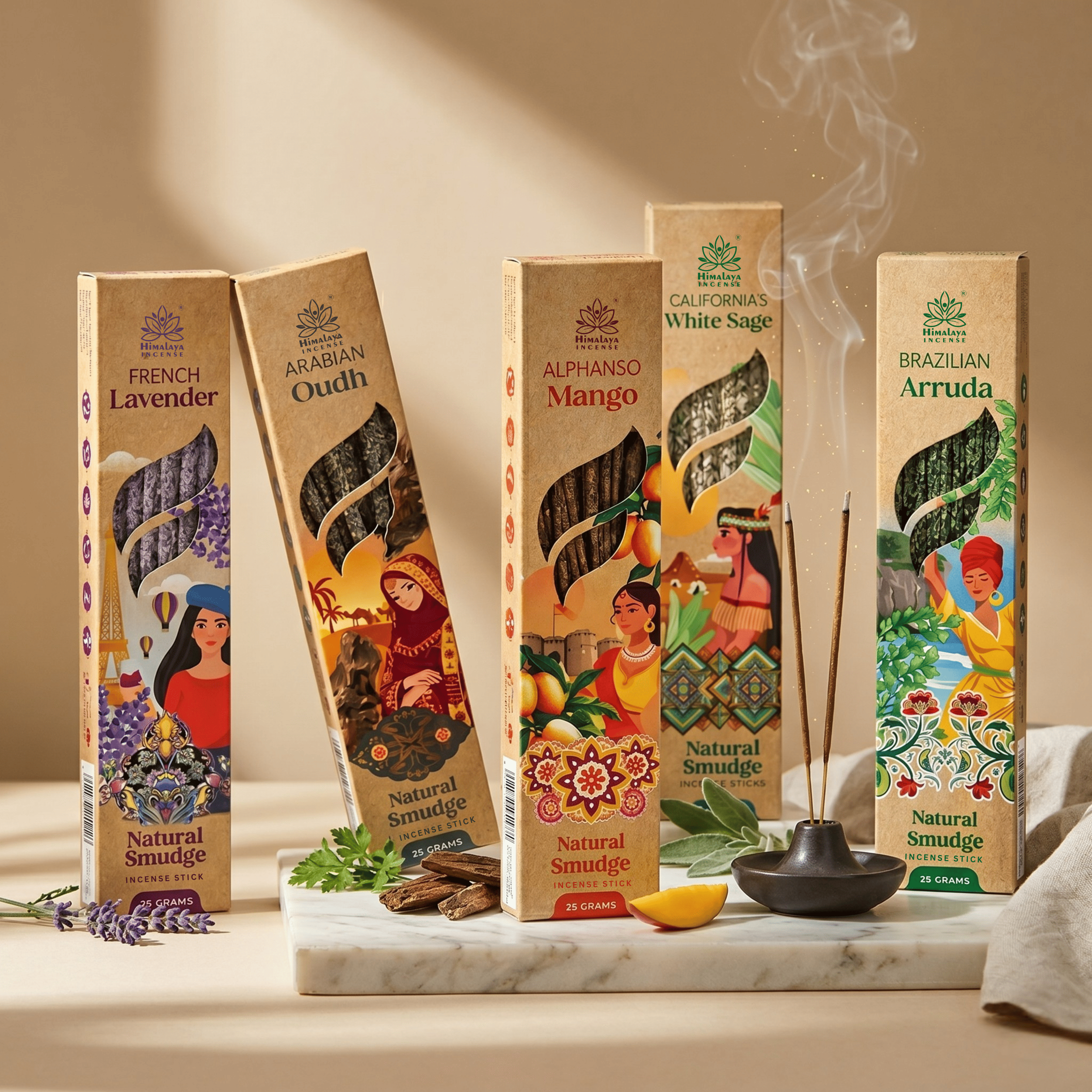 Premium Smudge Incense Sticks Combo Pack (5 Fragrances) – Natural, Long Lasting, Luxury Aromatherapy Incense Sticks for Meditation, Relaxation & Home Fragrance