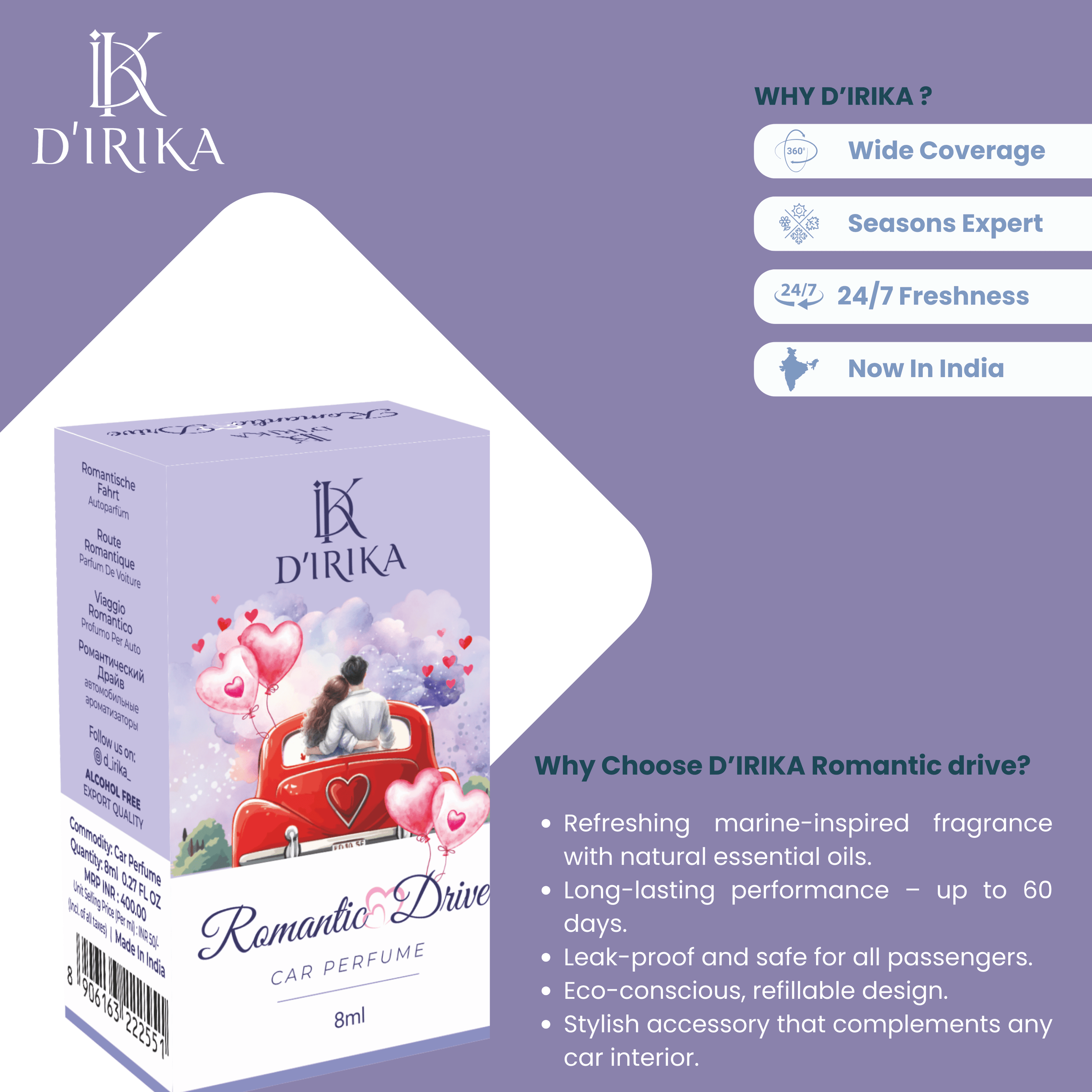 D’IRIKA Premium Hanging Car Perfumes | Long-Lasting Luxury Fragrances for Every Drive - Pick Any 3