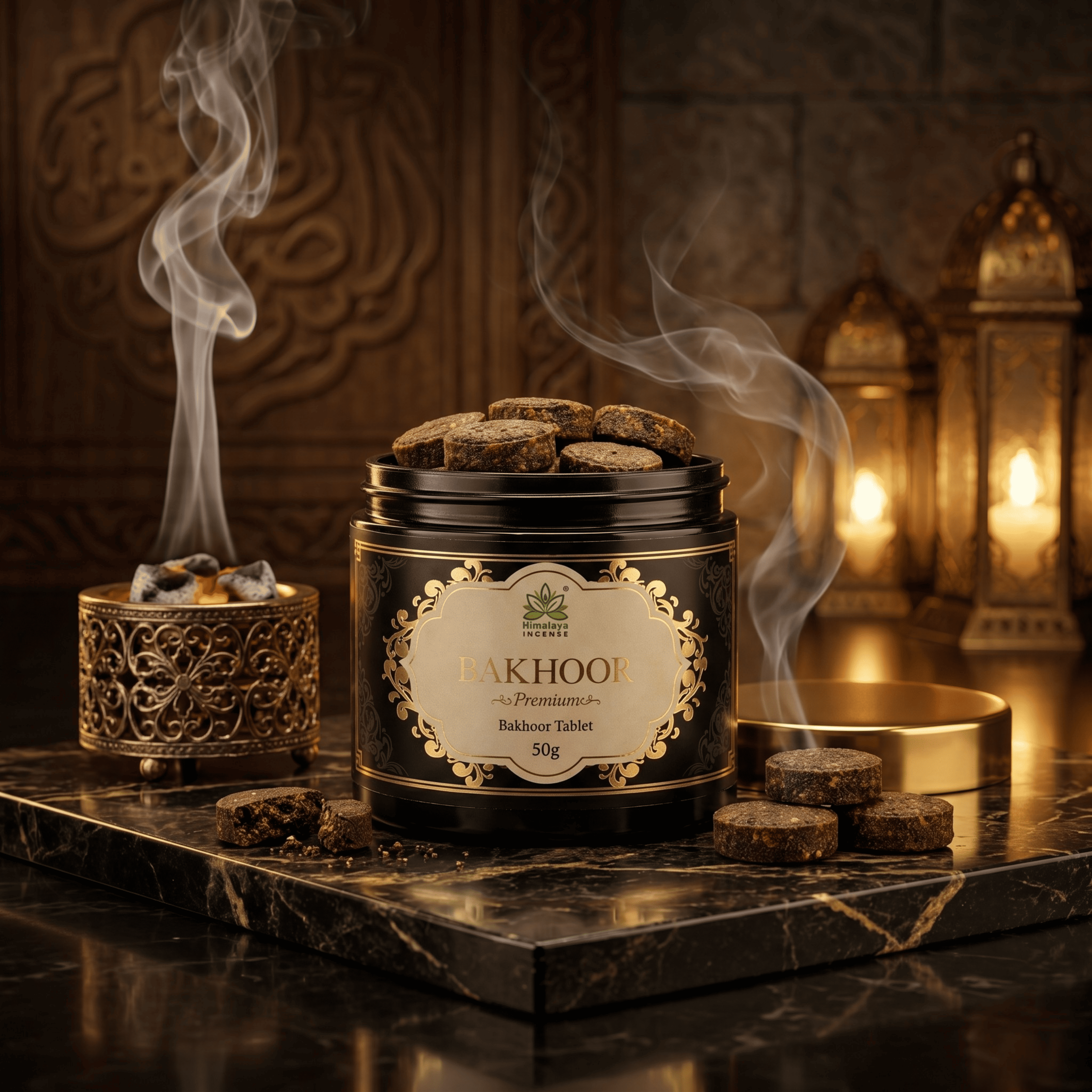 Himalaya Premium Bakhoor Tablets – Natural Arabic Incense, Long Lasting Oud Bakhoor for Home Fragrance, Prayer & Luxury Ambience – Rich Smoky Attar Aroma - 50g