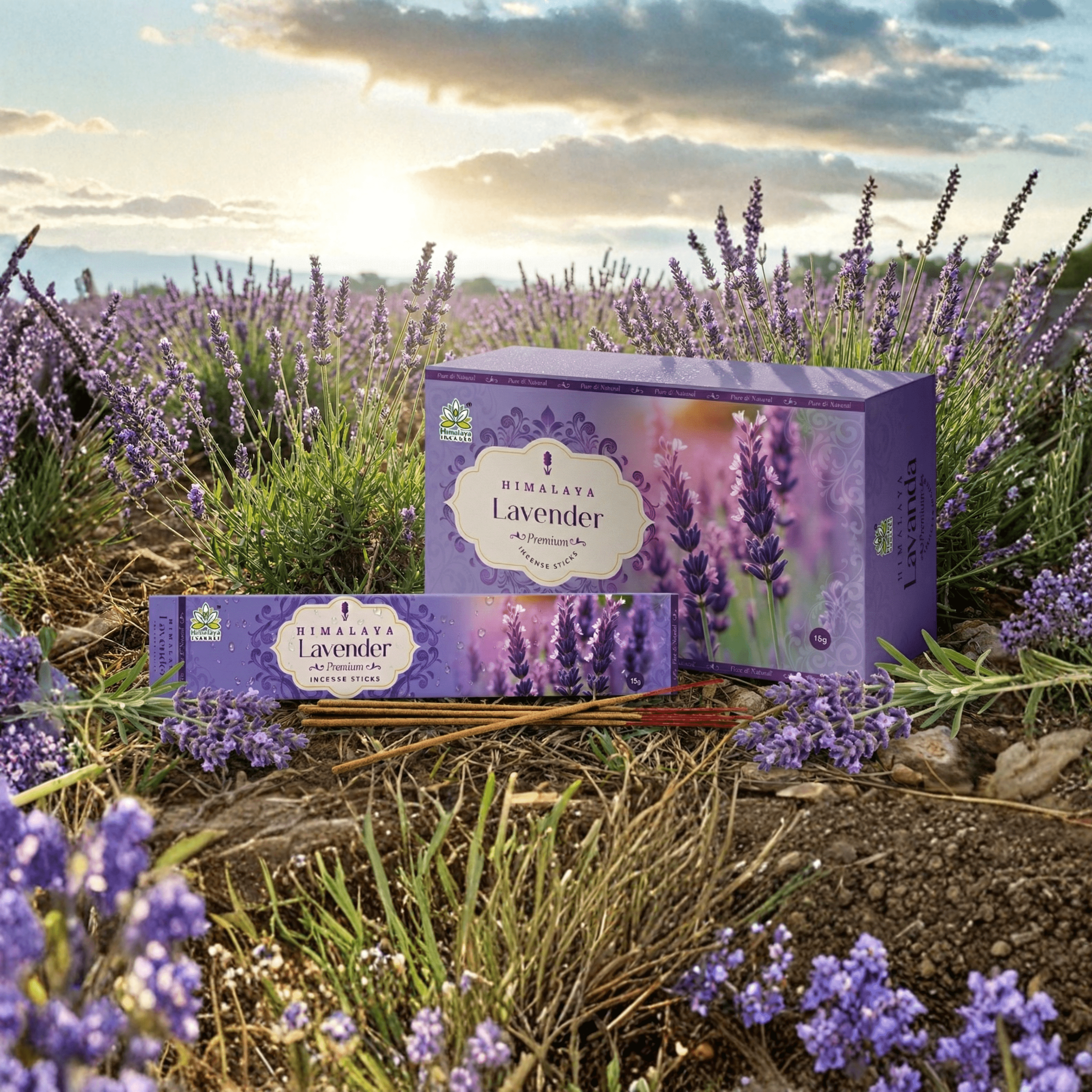 Himalaya Lavender Premium Natural Masala Incense Sticks | Calming Aromatherapy | Long-Lasting Floral Fragrance - 15G x 12 Pack = 180G