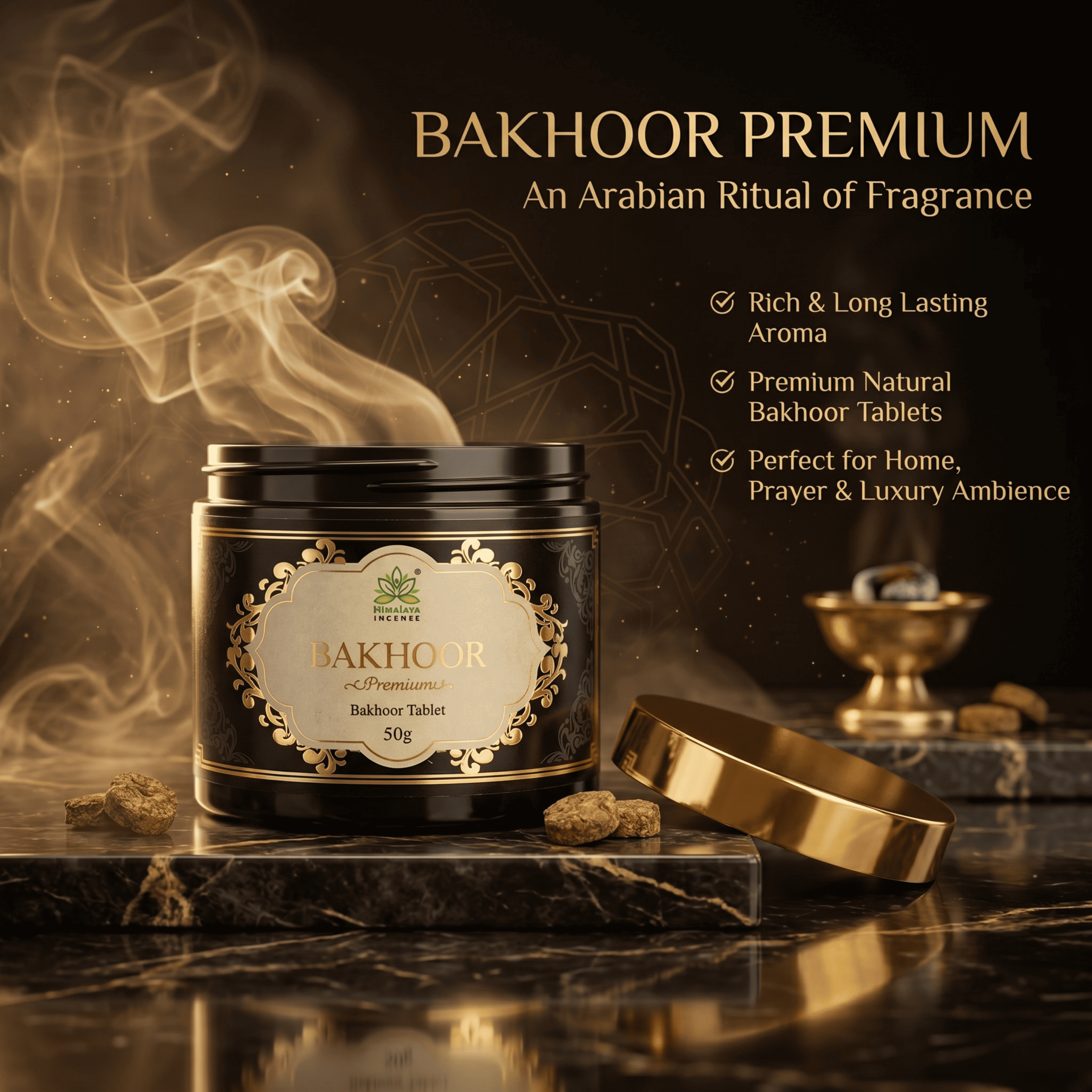 Himalaya Premium Bakhoor Tablets – Natural Arabic Incense, Long Lasting Oud Bakhoor for Home Fragrance, Prayer & Luxury Ambience – Rich Smoky Attar Aroma - 50g
