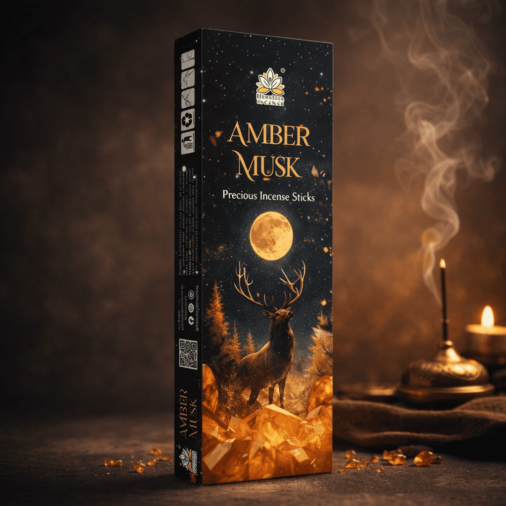 Himalaya Amber Musk Precious Incense Sticks Luxury Soft & Warm Aroma 50 Grams