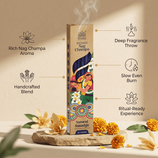 Indian Nag Champa Smudge Incense Sticks – Premium Natural Spiritual Incense, Long Lasting Rich Aroma for Meditation & Home Fragrance - 25G / Box