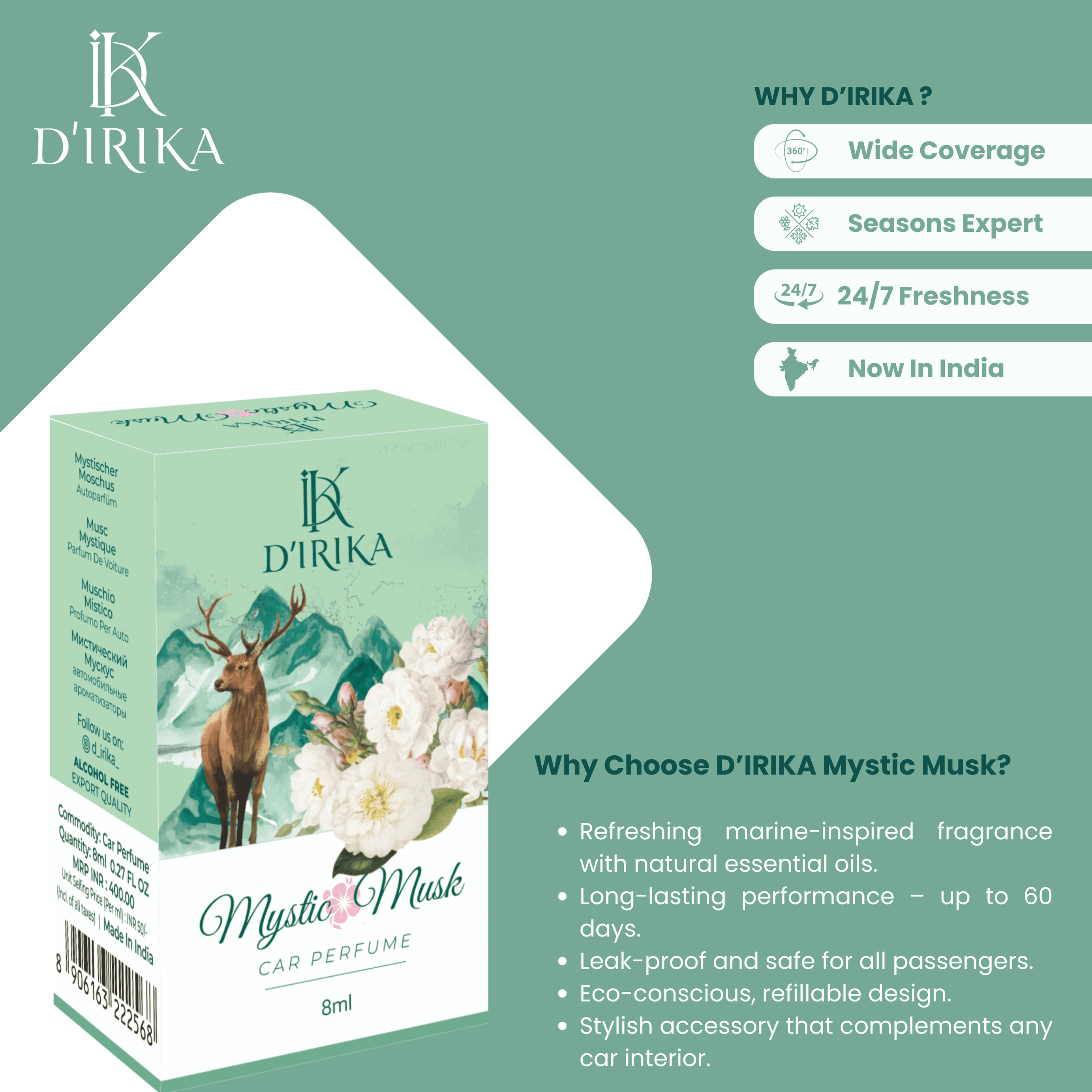 D’IRIKA Premium Hanging Car Perfumes | Long-Lasting Luxury Fragrances for Every Drive - Pick Any 3