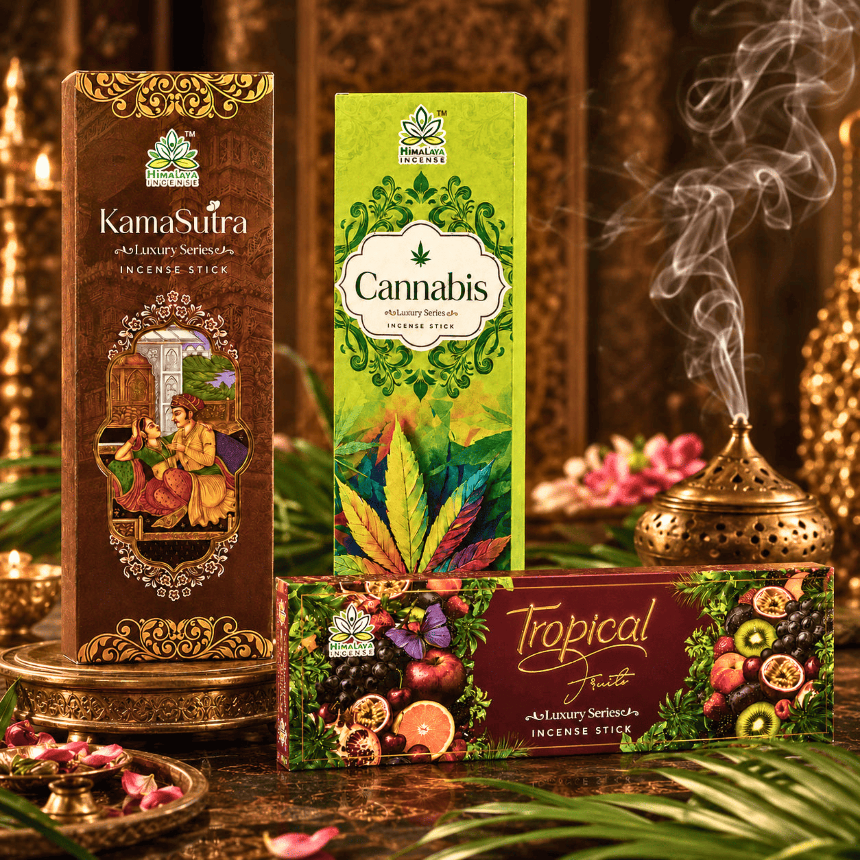 Luxury Incense Sticks Combo Pack – Cannabis, KamaSutra & Tropical Fruits Incense Sticks | Premium Fragrance Collection by Himalaya Incense