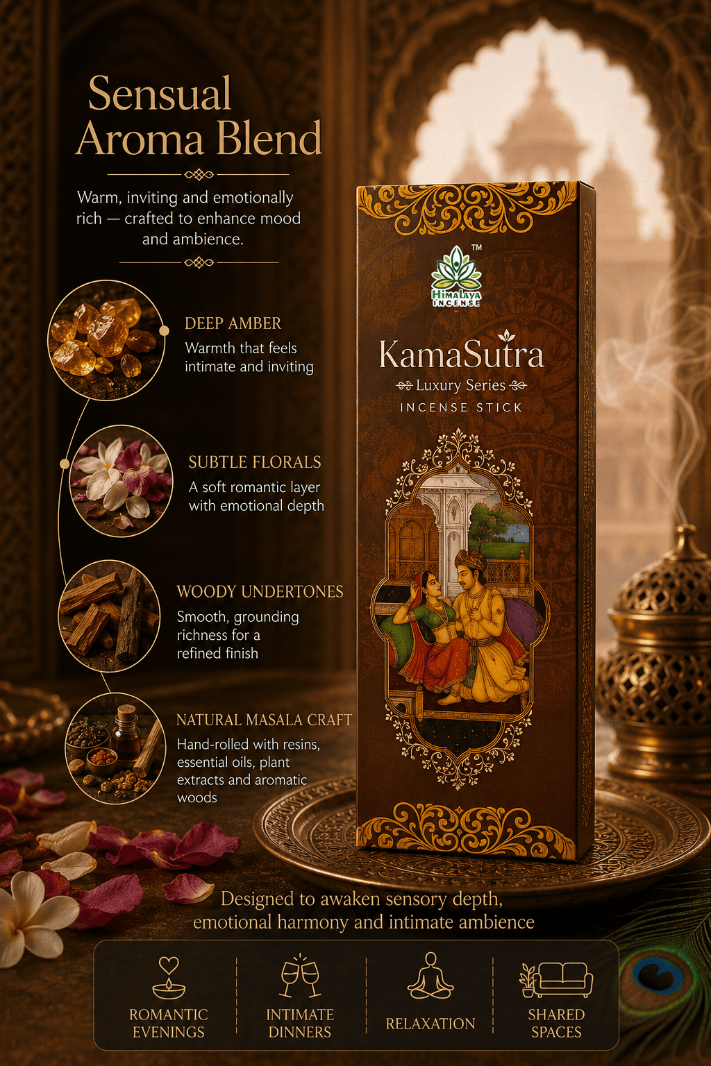 KamaSutra Incense Sticks – Premium Luxury Incense Sticks for Romance, Home Fragrance & Relaxation - 50Grm