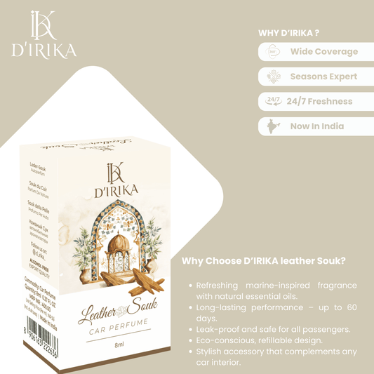 D’irika Leather Souk Hanging Car Perfume – 8ML Long Lasting Essential Oil Freshener