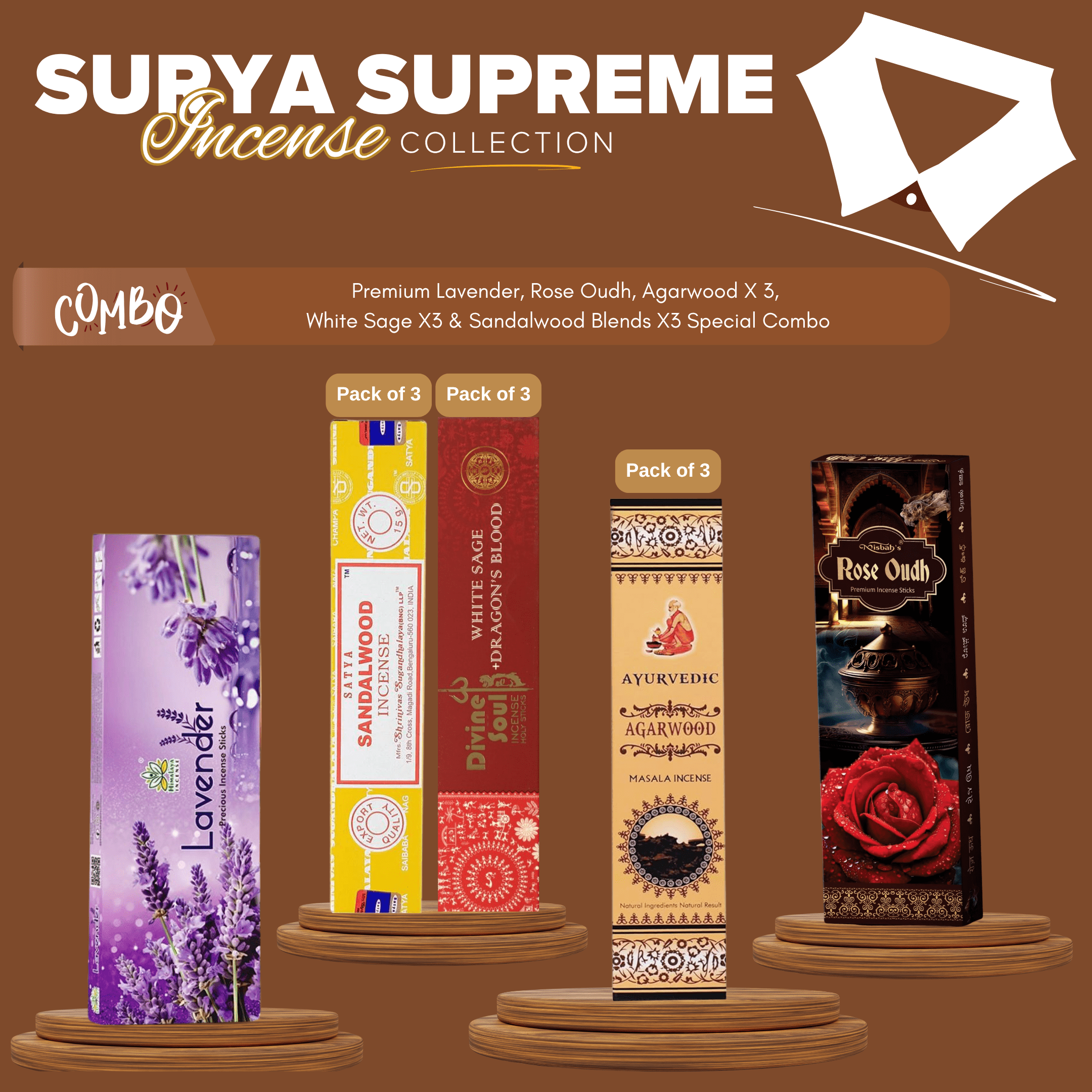 Surya Supreme Incense Collection – Bestseller Combo Featuring India’s Iconic Agarbatti Brands - Pack of 11