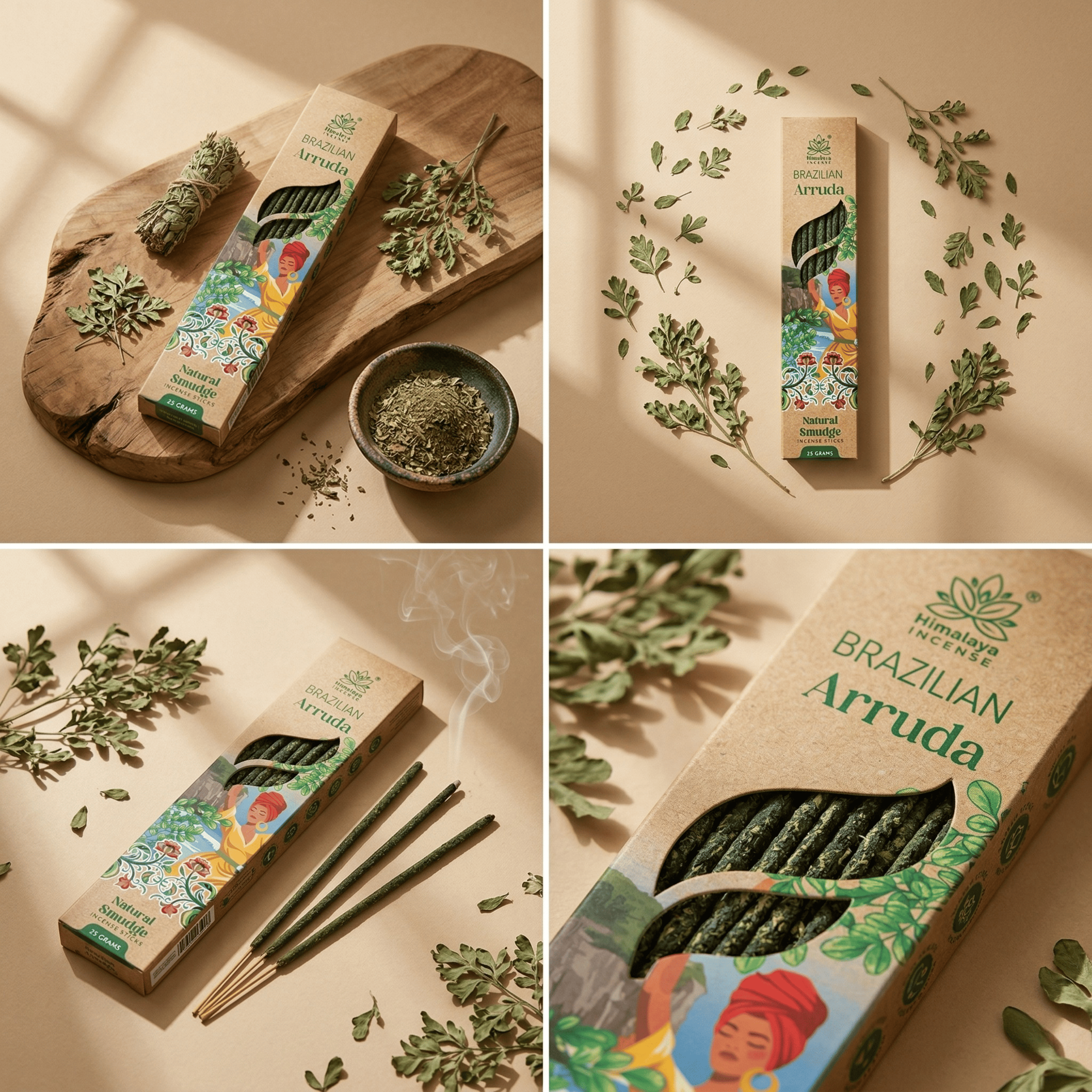 Brazilian Arruda Smudge Incense Sticks – Premium Natural Herbal Incense, Long Lasting Fresh Aroma for Home Fragrance - 25G / Box