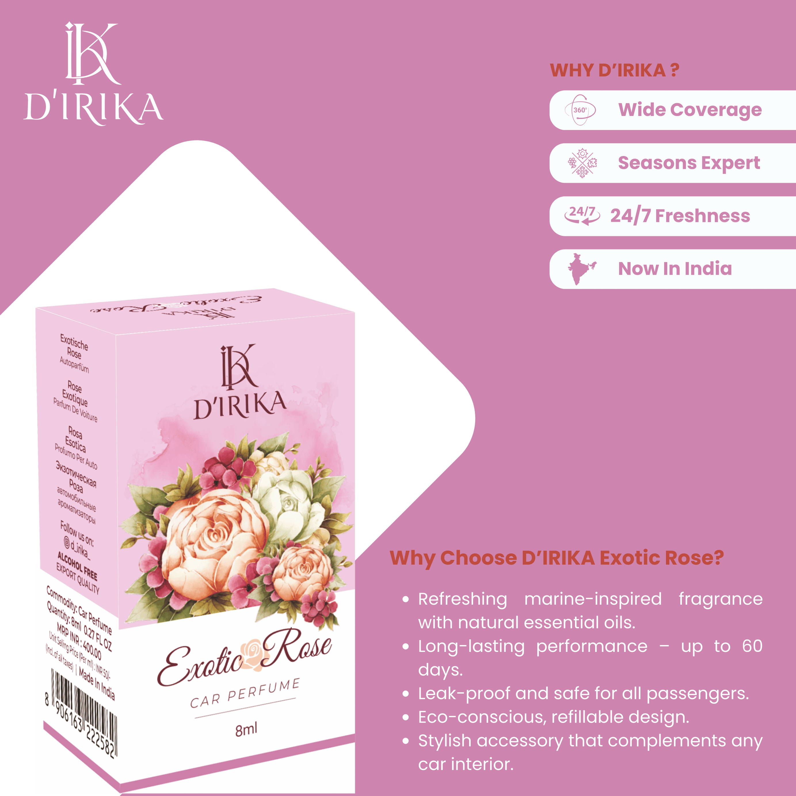 D’IRIKA Premium Hanging Car Perfumes | Long-Lasting Luxury Fragrances for Every Drive - Pick Any 3