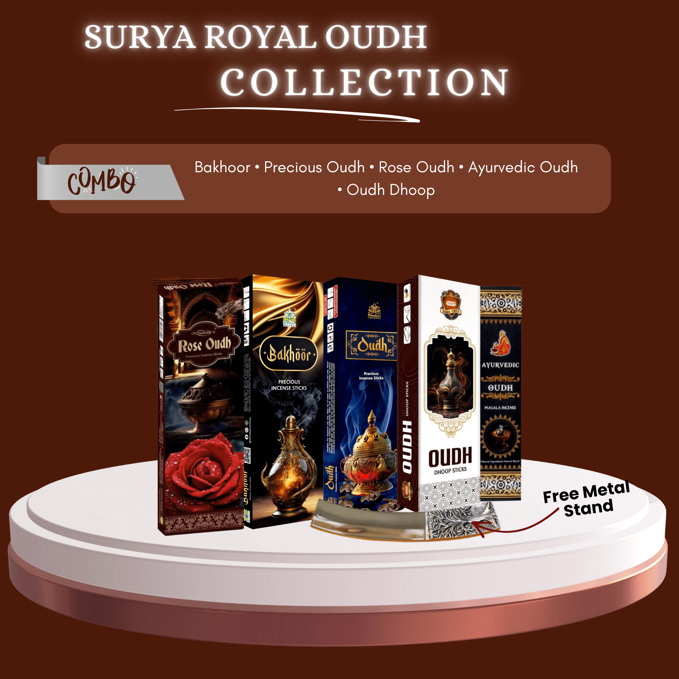 Surya Royal Oudh Collection – Premium Incense & FREE Metal Holder Combo for Luxurious Aromatic Rituals - Pack of 6