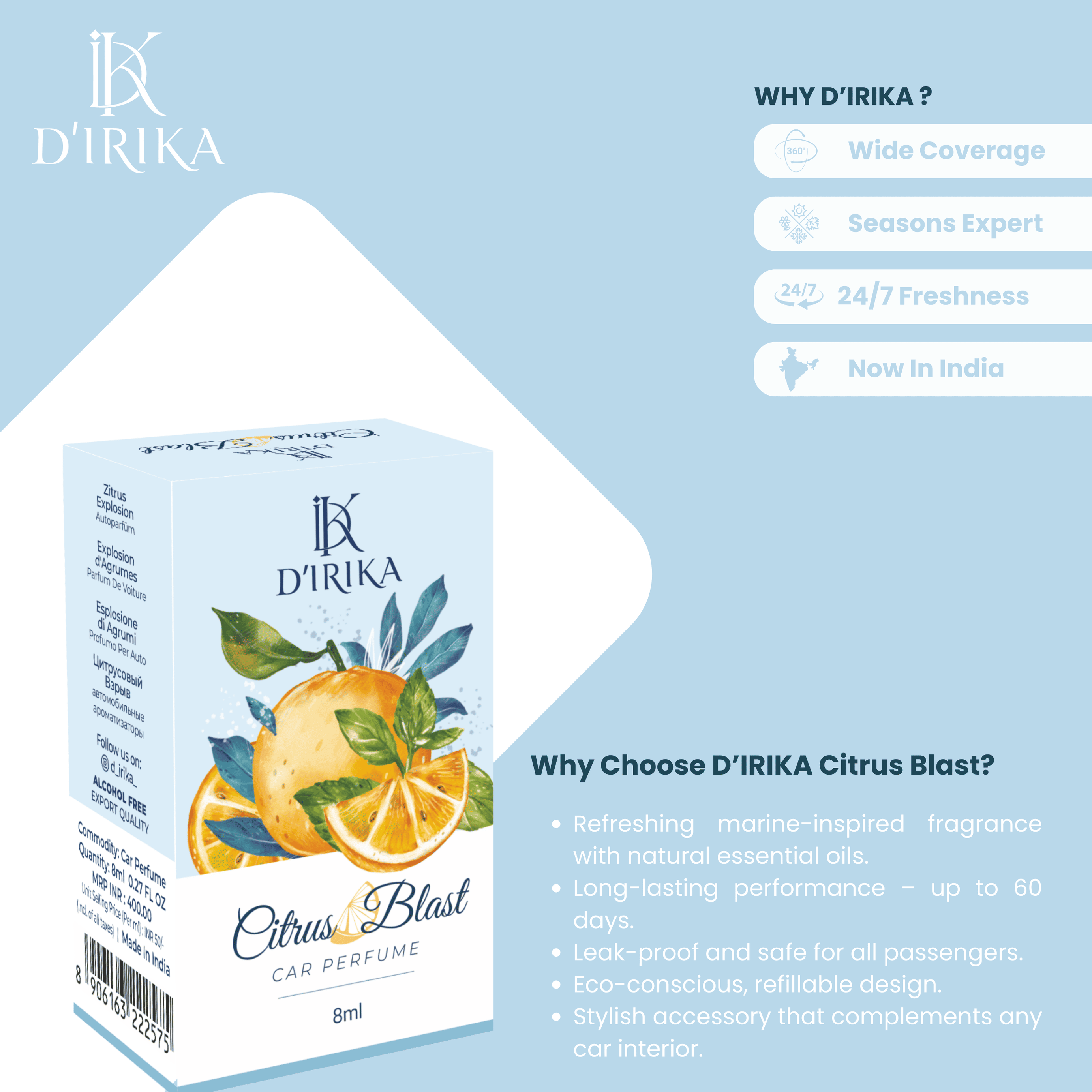 D’IRIKA Premium Hanging Car Perfumes | Long-Lasting Luxury Fragrances for Every Drive - Pick Any 3