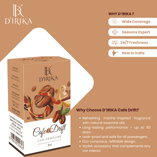 D’irika Cafe Drift Hanging Car Perfume – 8ML Long Lasting Essential Oil Freshener