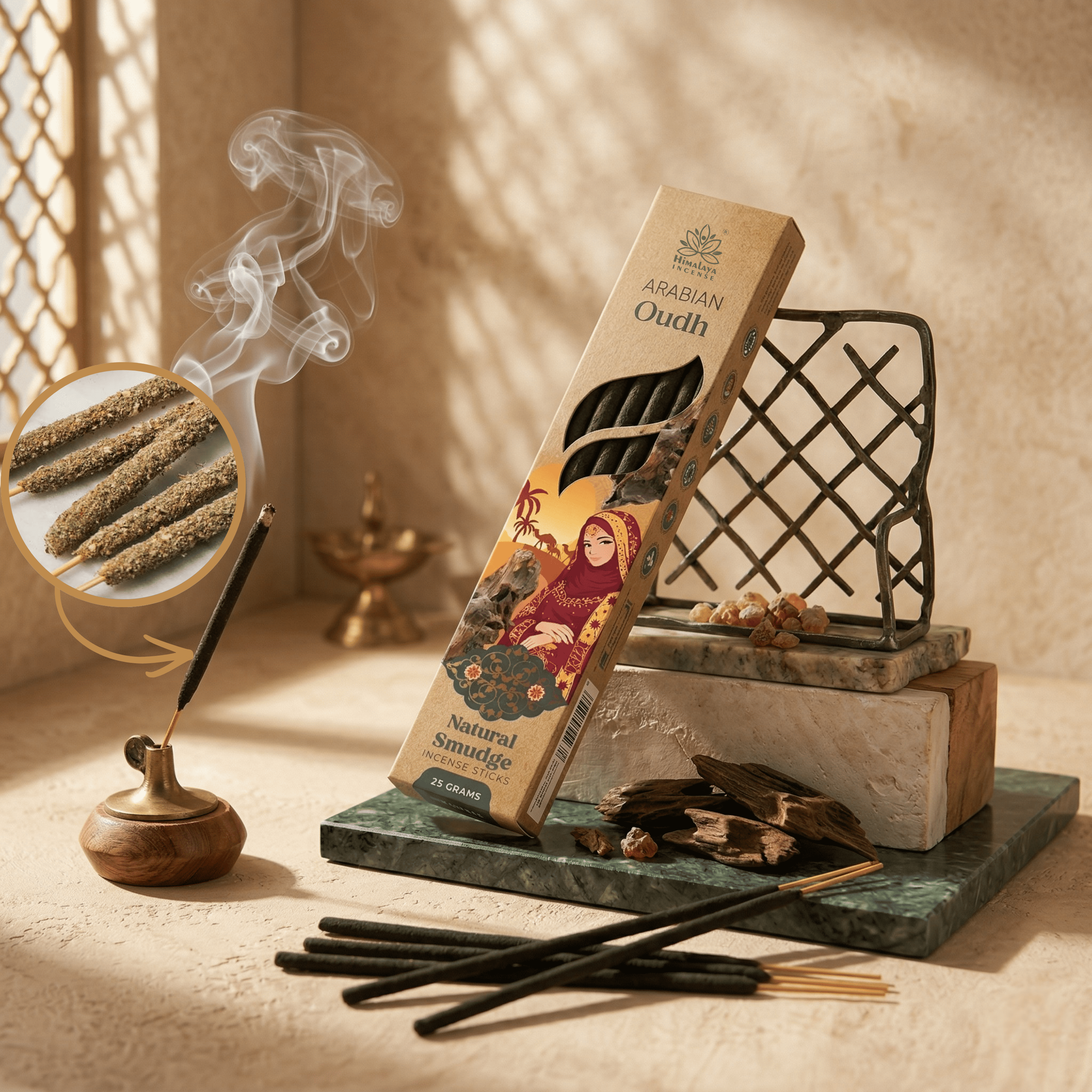 Arabian Oudh Smudge Incense Sticks – Premium Natural Incense, Long Lasting Luxury Aroma for Home Fragrance - 25G / Box