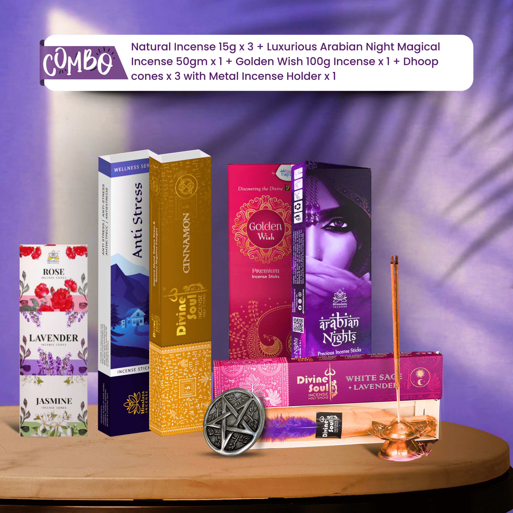 Aromatic Harmony Combo – Premium Assorted Incense Collection with Elegant Metal Holder