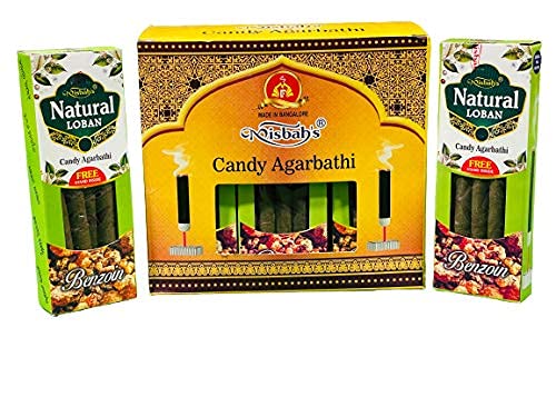 Misbah’s Natural Loban Benzoin Candy Agarbathi – Premium Long Lasting Incense Sticks (Pack of 6) | Pure Loban Fragrance