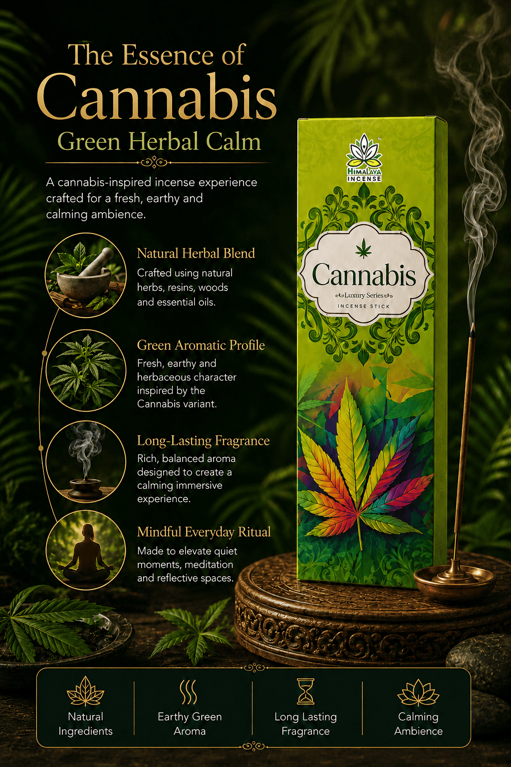 Cannabis Incense Sticks – Premium Herbal Incense Sticks for Relaxation, Meditation & Home Fragrance - 50Grm