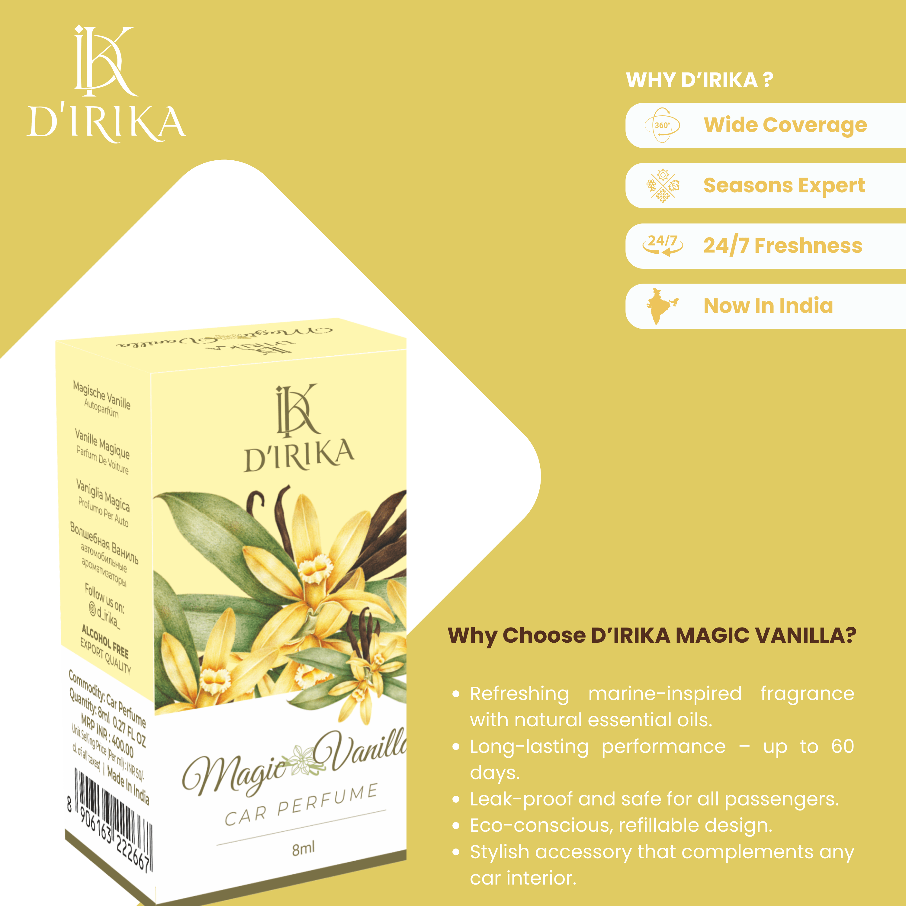 D’IRIKA Premium Hanging Car Perfumes | Long-Lasting Luxury Fragrances for Every Drive - Pick Any 3