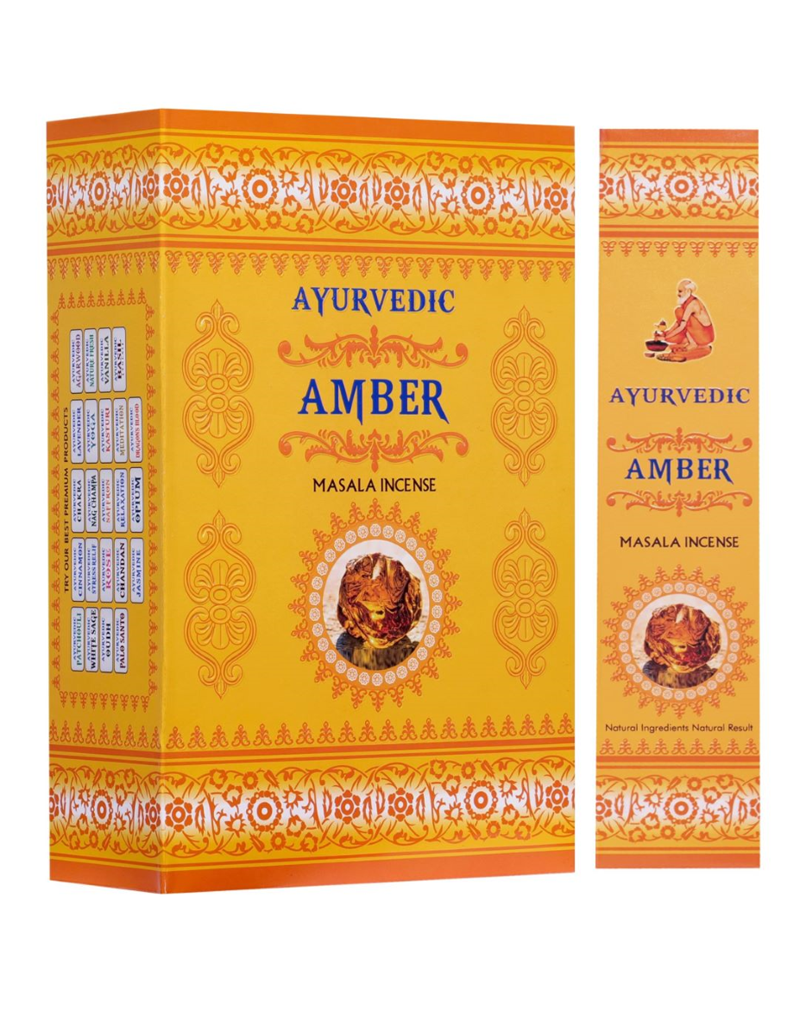 Ayurvedic Amber Masala Incense Sticks - 12 Packs x 15 Sticks Each