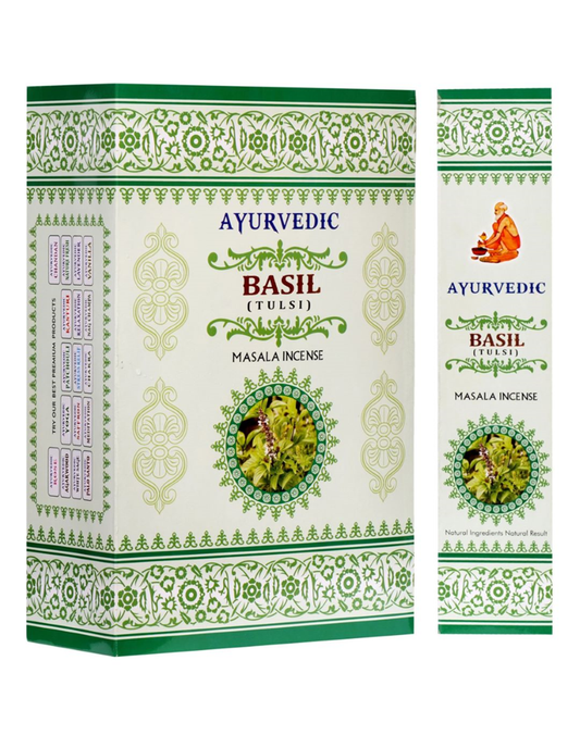 Ayurvedic Basil (Tulsi) Masala Incense Sticks - 12 Packs x 15 Sticks Each
