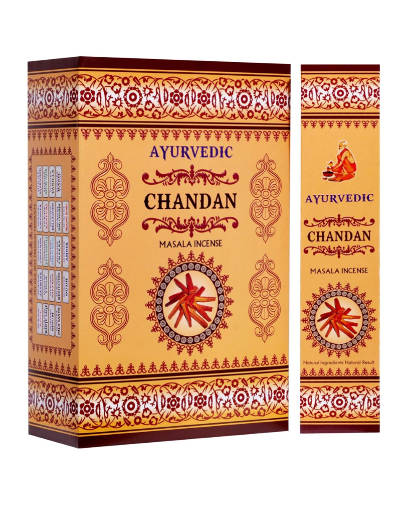 Ayurvedic Chandan Masala Incense Sticks - 12 Packs x 15 Sticks Each