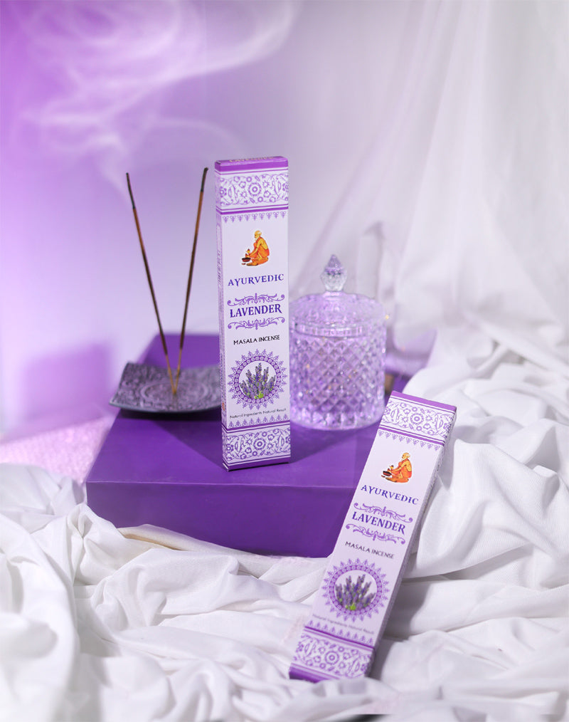 Ayurvedic Lavender Masala Incense Sticks - 12 Packs x 15 Sticks Each