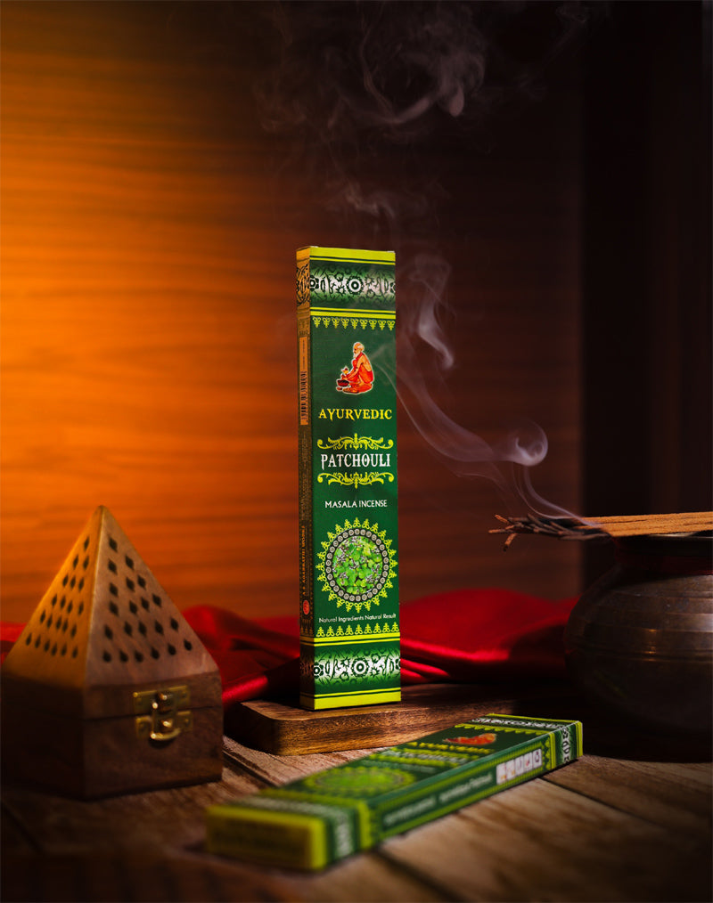 Ayurvedic Patchouli Masala Incense Sticks - 12 Packs x 15 Sticks Each