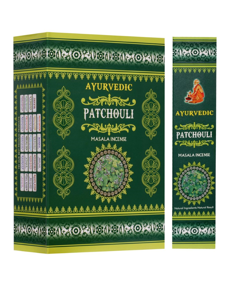 Ayurvedic Patchouli Masala Incense Sticks - 12 Packs x 15 Sticks Each