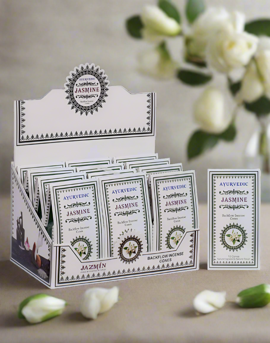 Ayurvedic Jasmine Backflow Cones - 12 Packs x 10 Cones Each