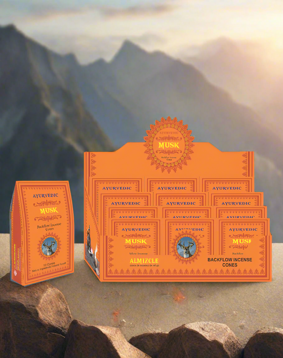 Ayurvedic Musk Backflow Cones - 12 Packs x 10 Cones Each