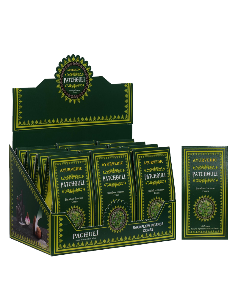 Ayurvedic Patchouli Backflow Cones - 12 Packs x 10 Cones Each