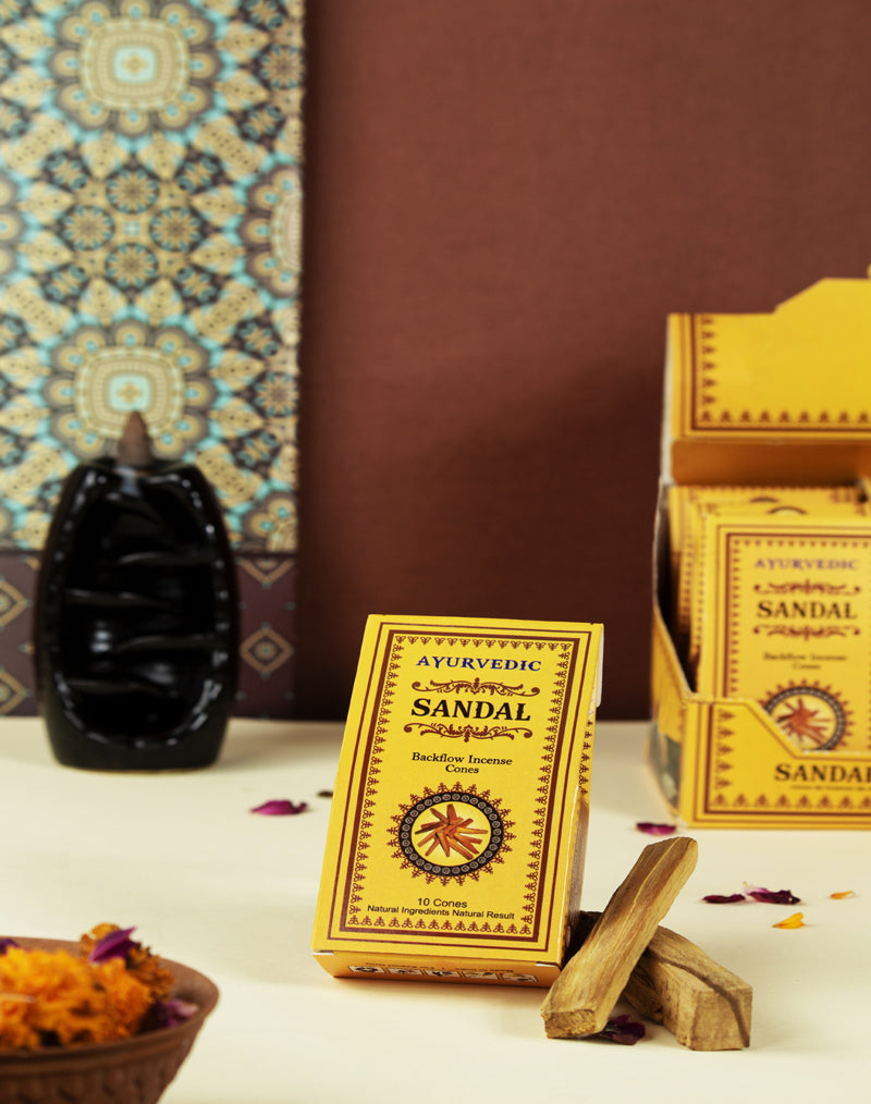 Ayurvedic Sandal Backflow Cones - 12 Packs x 10 Cones Each