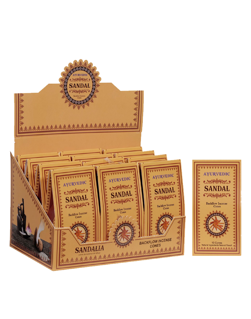 Ayurvedic Sandal Backflow Cones - 12 Packs x 10 Cones Each