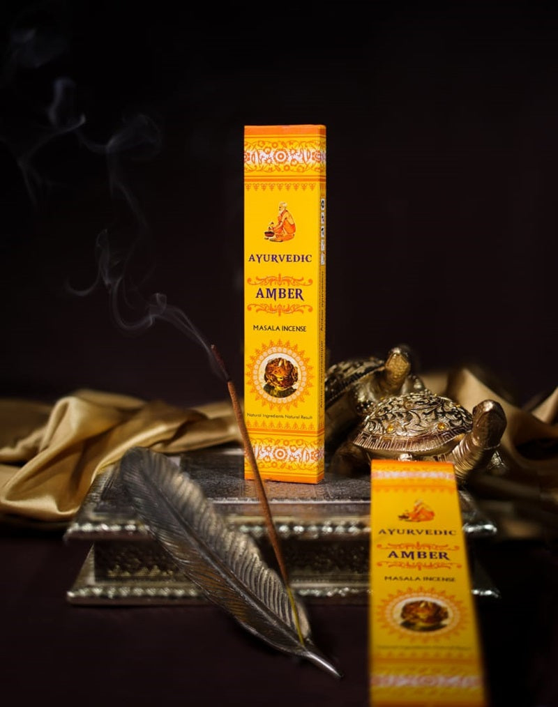 Ayurvedic Amber Masala Incense Sticks - 12 Packs x 15 Sticks Each