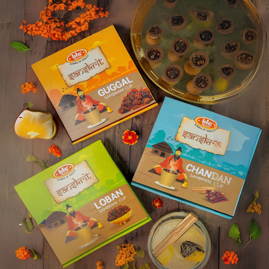 BIC Brand Sanskrit Sambrani Cups - Guggal, Loban, Chandan – Premium Natural Resin, Long Burn Time - 12 Cups Pack X 3 | 36 Cups