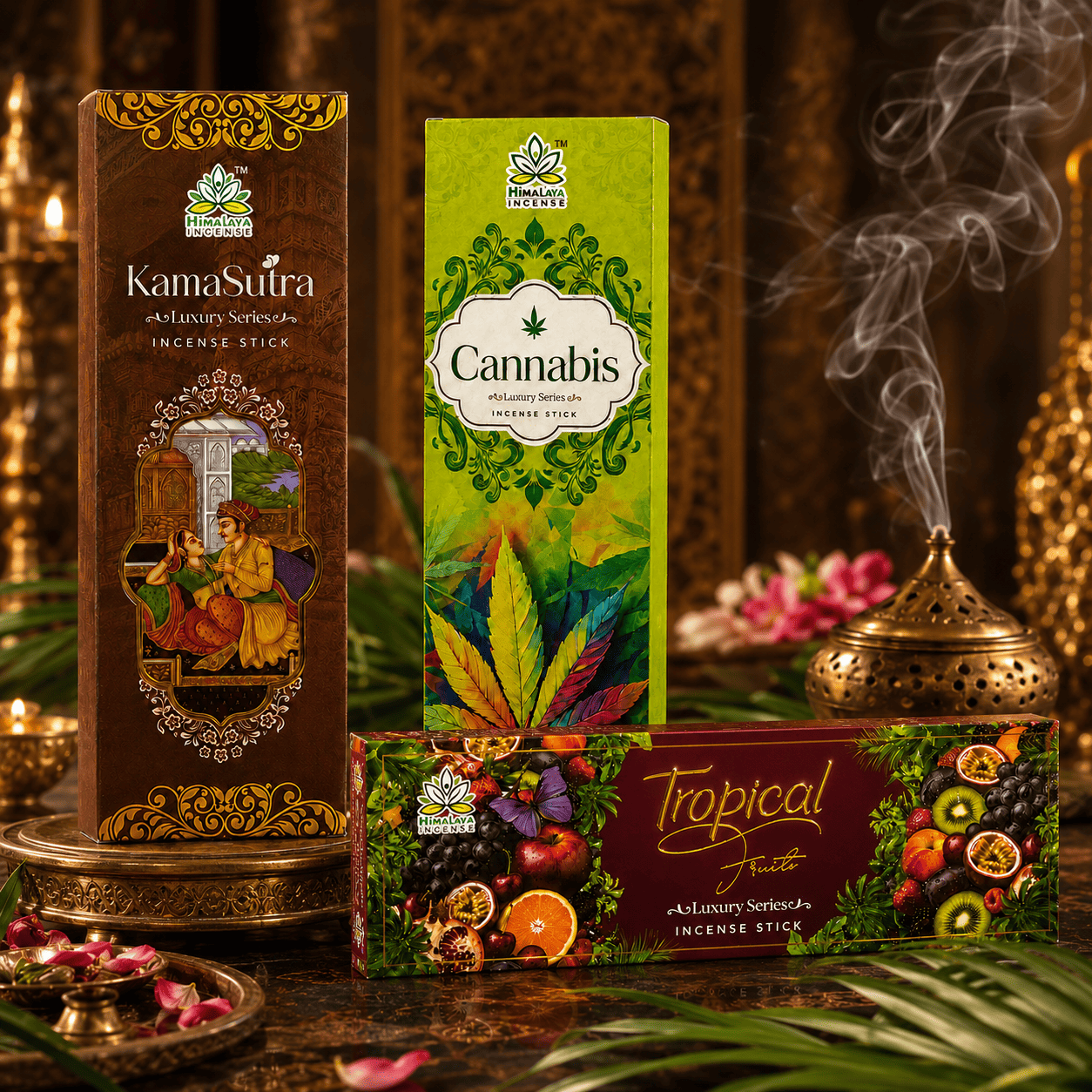 Luxury Incense Sticks Combo Pack – Cannabis, KamaSutra & Tropical Fruits Incense Sticks | Premium Fragrance Collection by Himalaya Incense