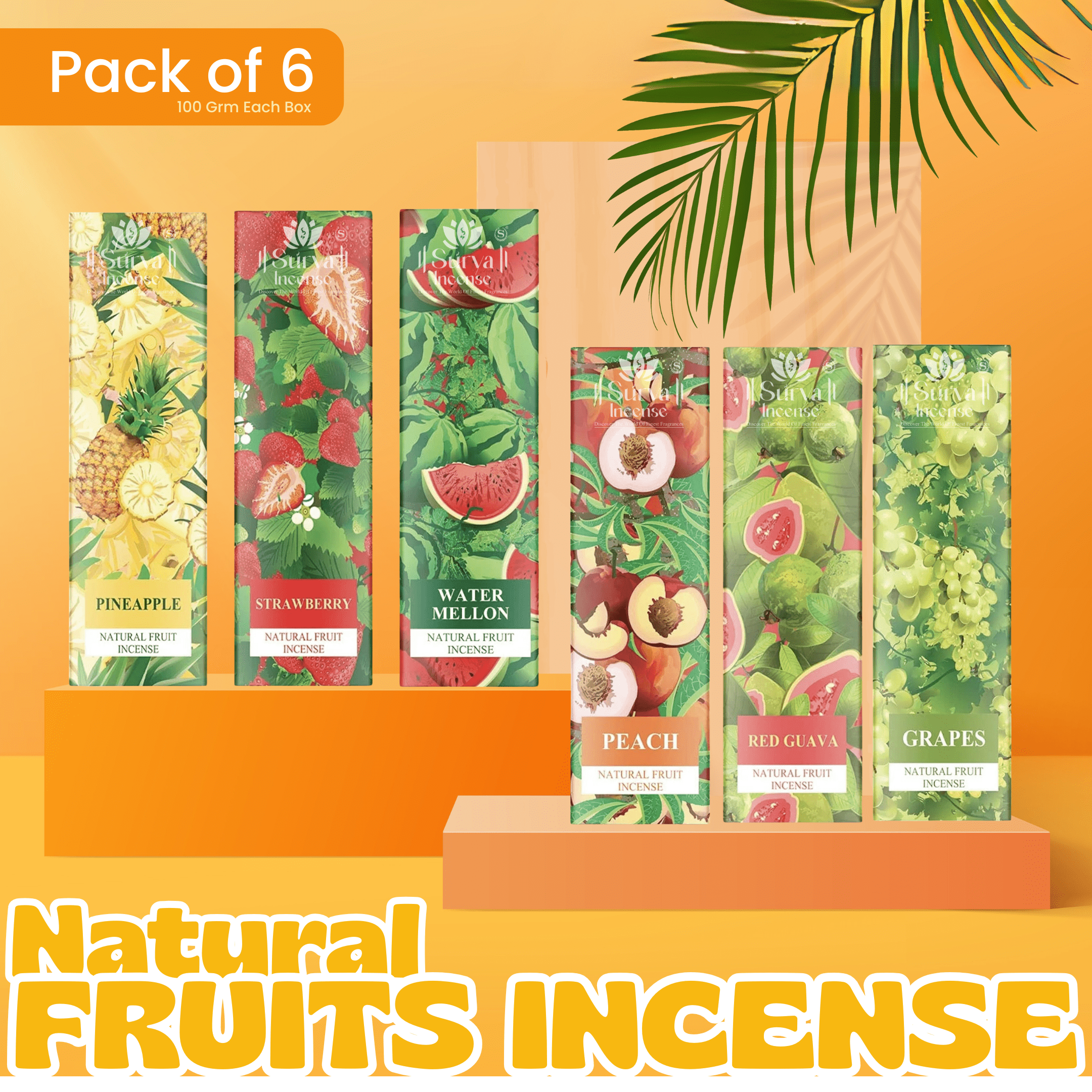 Buy Fruit Incense Sticks Online - Surya Incense Natural Fruit Combo Pack of 6 (100g Each)