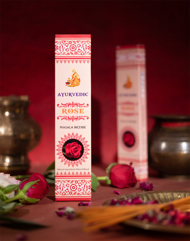 Ayurvedic Rose Masala Incense Sticks - 12 Packs x 15 Sticks Each