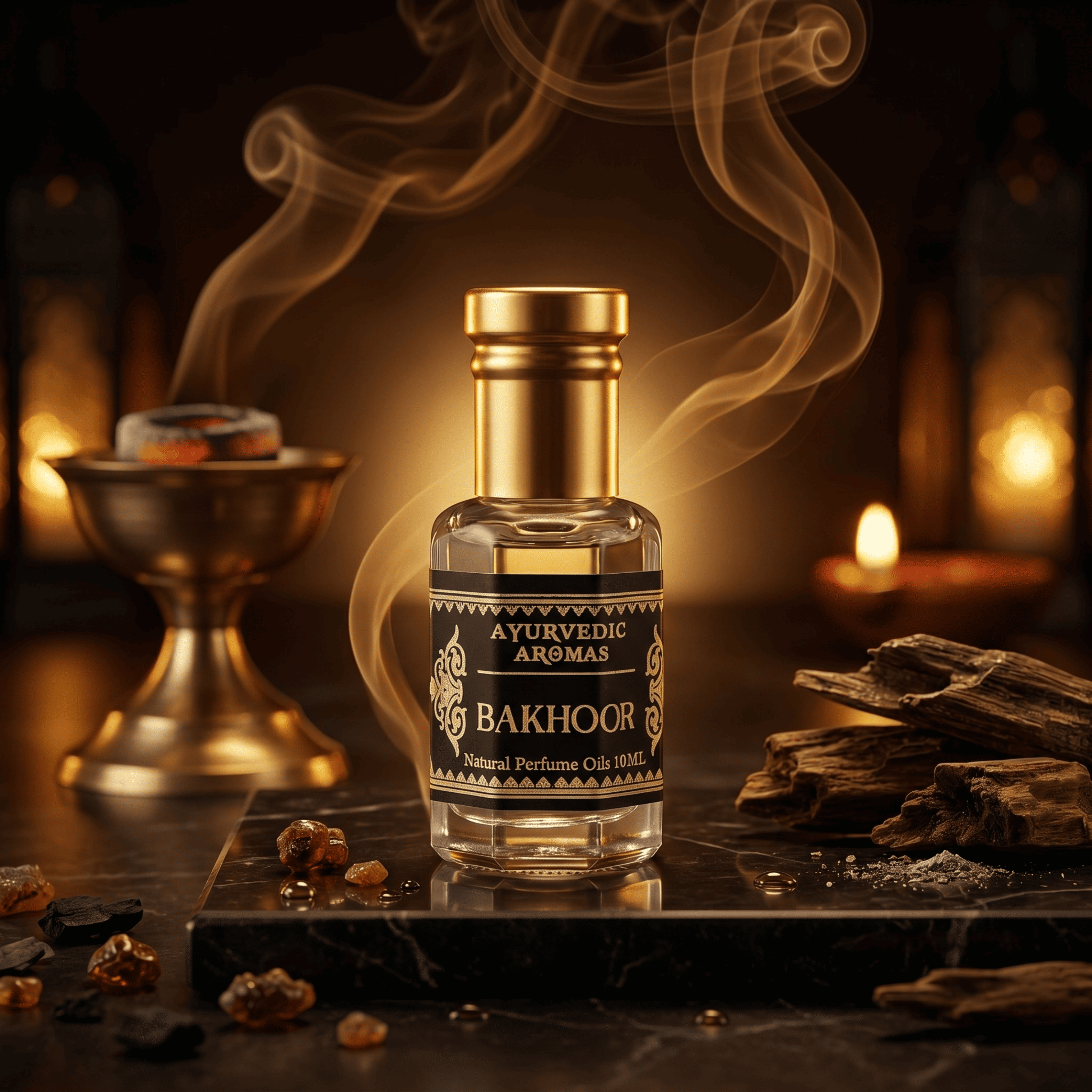 Ayurvedic Bakhoor Attar – Premium Alcohol-Free Perfume Oil, Long Lasting Smoky Oud & Incense Fragrance with Amber, Musk & Sandalwood for Men & Women – 10ml