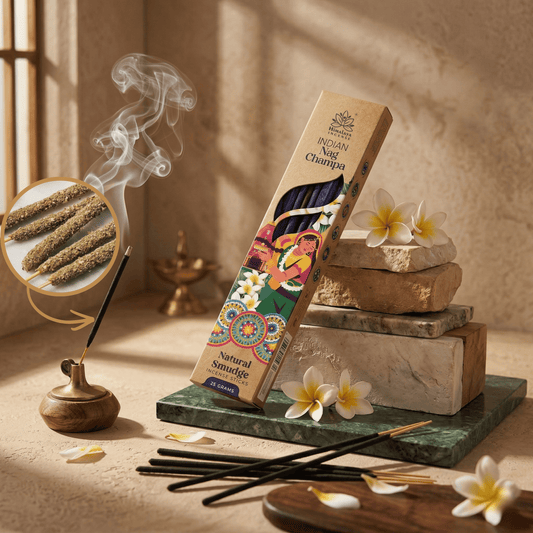 Indian Nag Champa Smudge Incense Sticks – Premium Natural Spiritual Incense, Long Lasting Rich Aroma for Meditation & Home Fragrance - 25G / Box