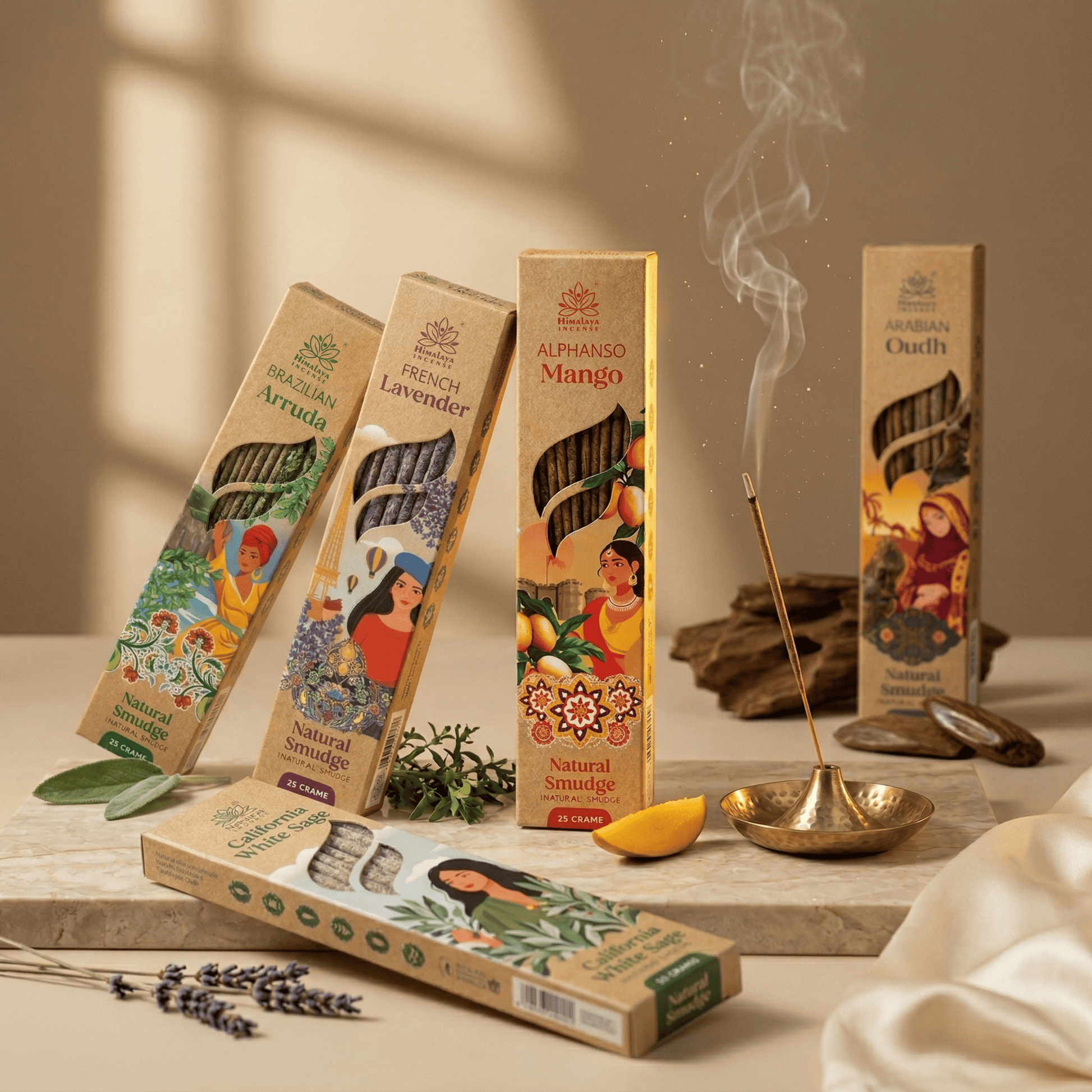 Premium Smudge Incense Sticks Combo Pack (5 Fragrances) – Natural, Long Lasting, Luxury Aromatherapy Incense Sticks for Meditation, Relaxation & Home Fragrance