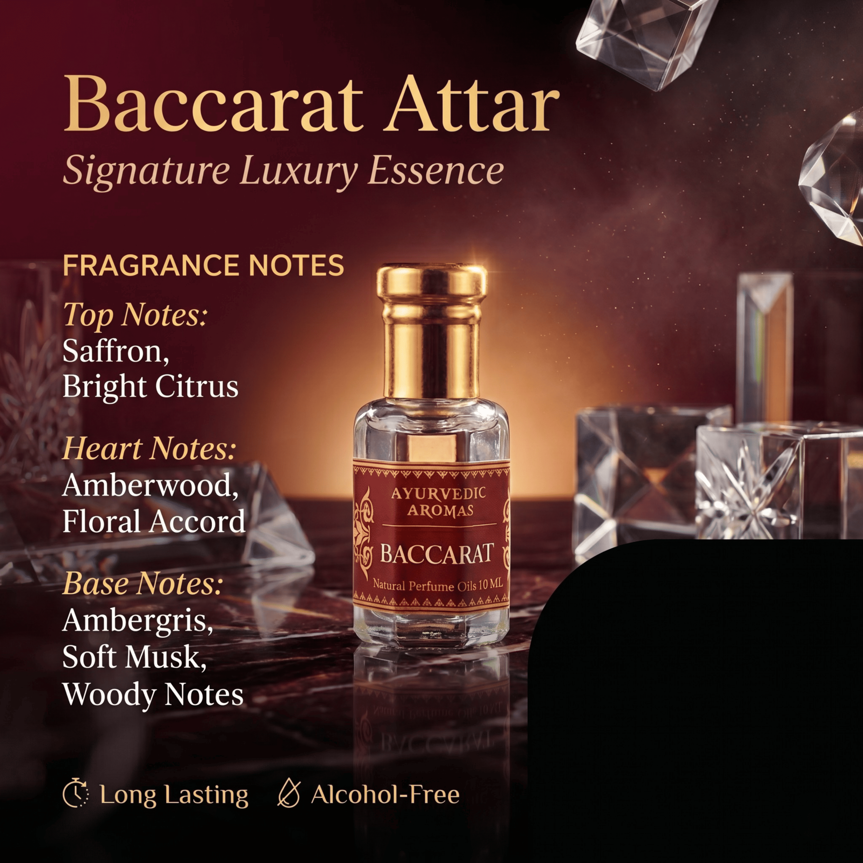 Ayurvedic Aromas Baccarat Attar – Long Lasting Alcohol-Free Perfume Oil (10ml)