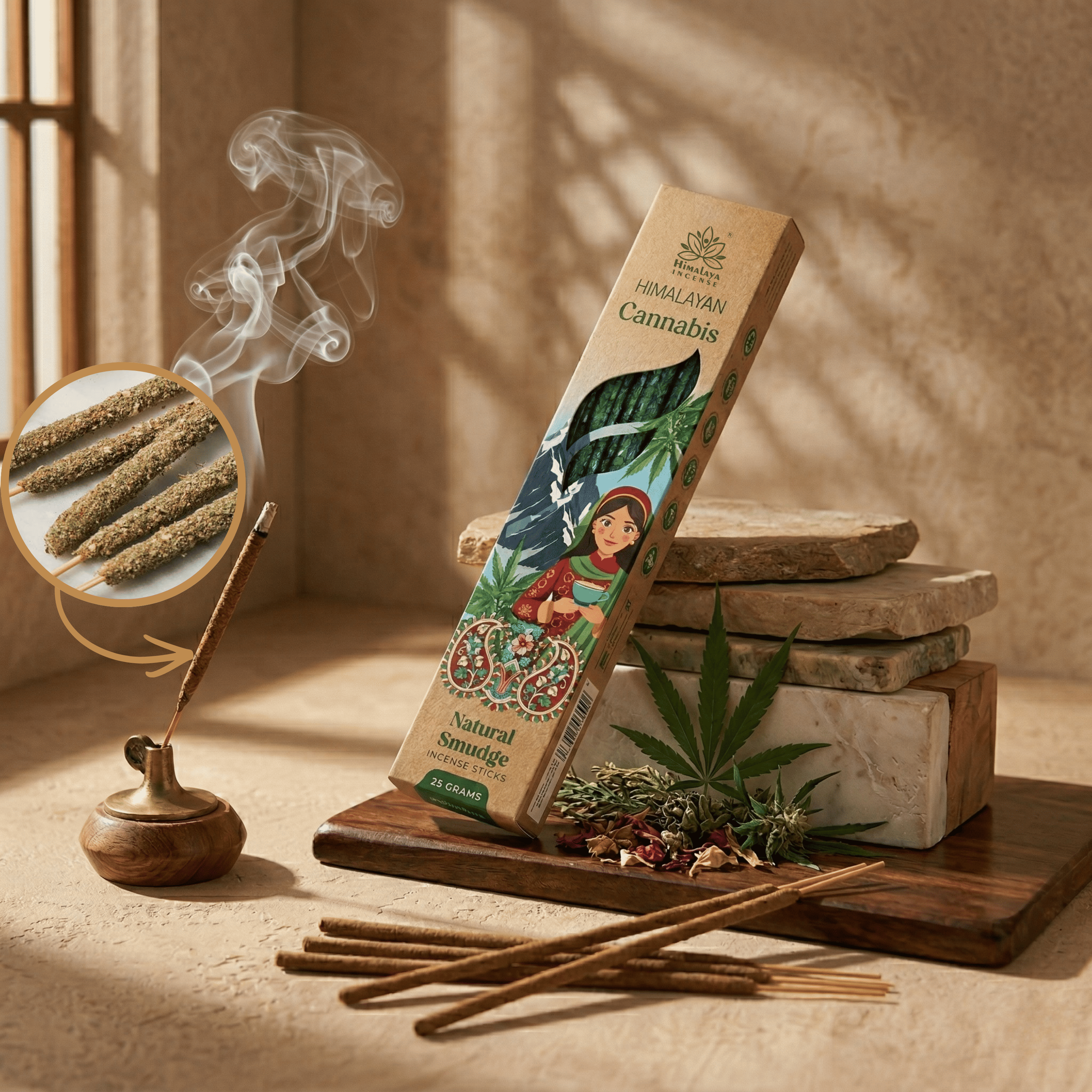 Himalayan Cannabis Smudge Incense Sticks – Premium Natural Herbal Incense, Long Lasting Earthy Aroma for Relaxation & Home Fragrance - 25G / Box