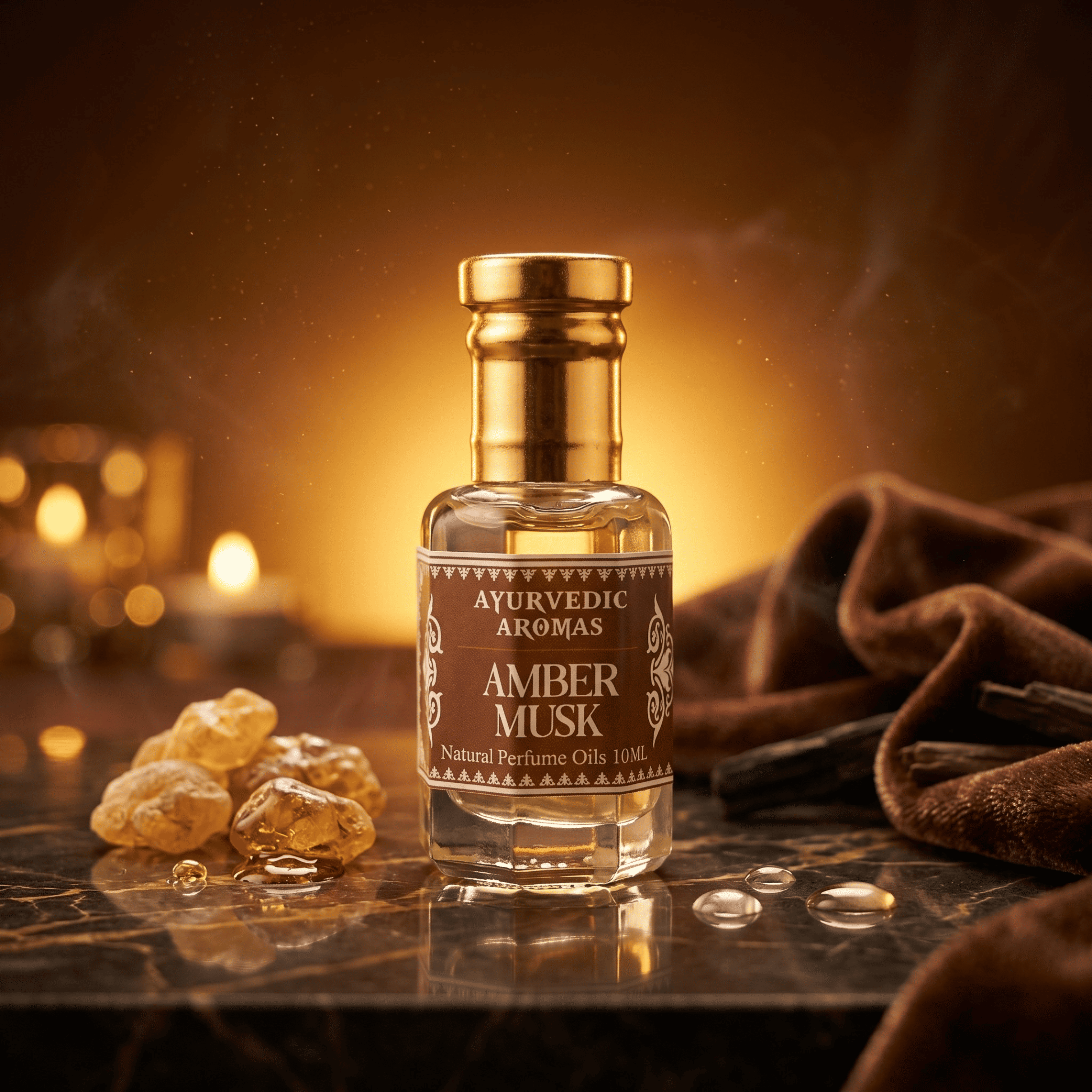 Ayurvedic Amber Musk Attar – Premium Alcohol-Free Perfume Oil, Long Lasting Warm Amber Fragrance with Musk & Resin Notes for Men & Women – 10ml