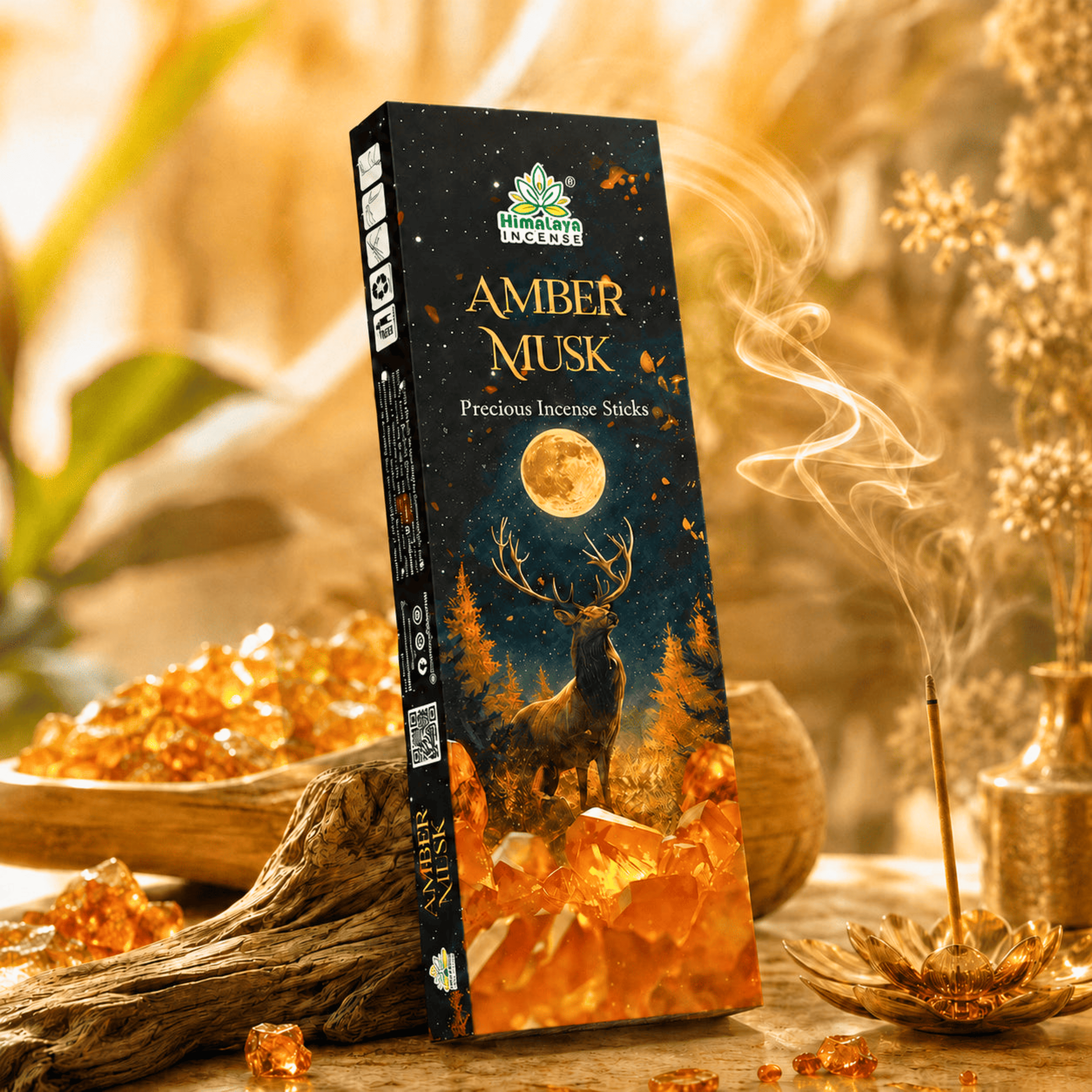 Himalaya Amber Musk Precious Incense Sticks Luxury Soft & Warm Aroma 50 Grams