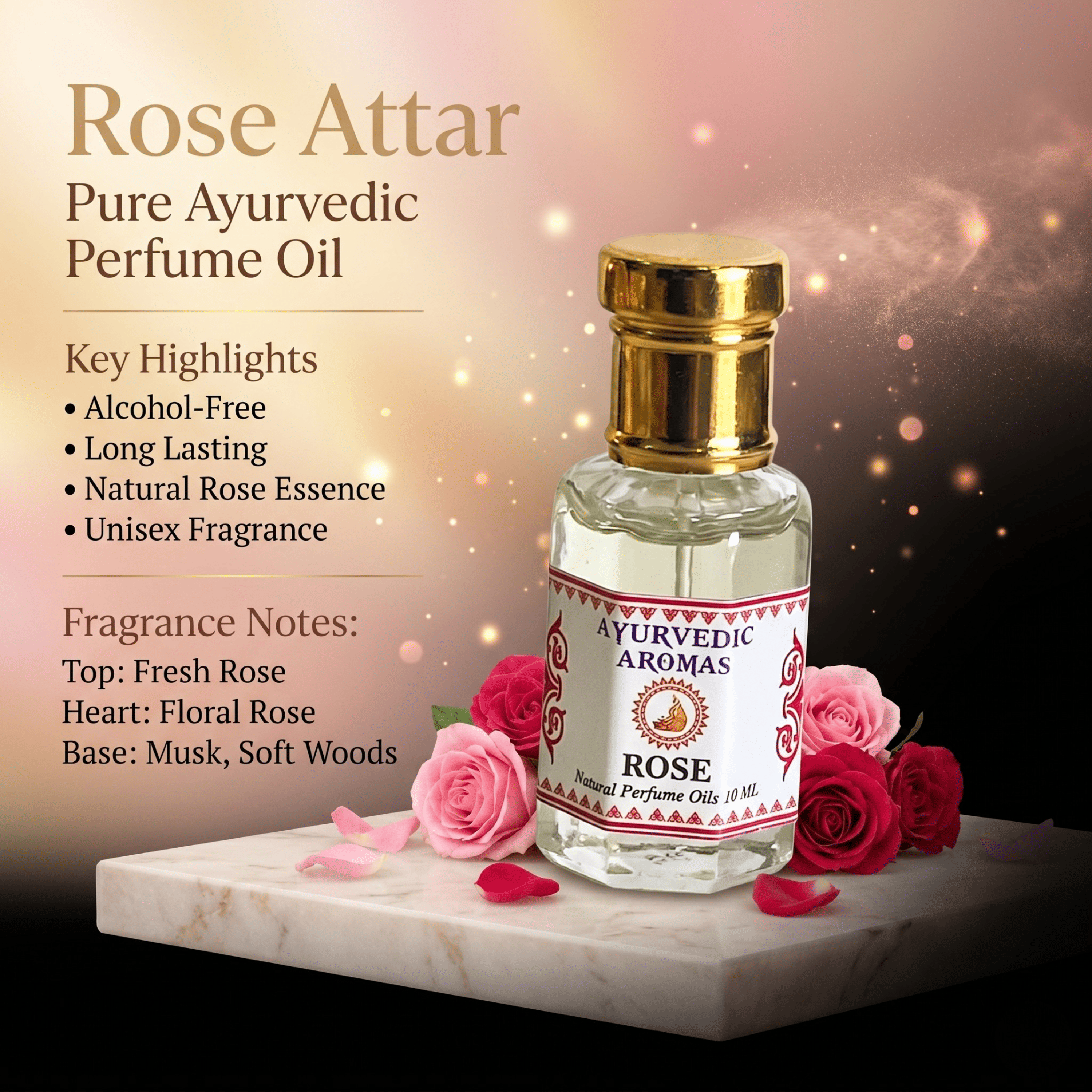 Rose Floral Roll-On Attar 10ml – Elegant Natural Rose Attar Fragrance