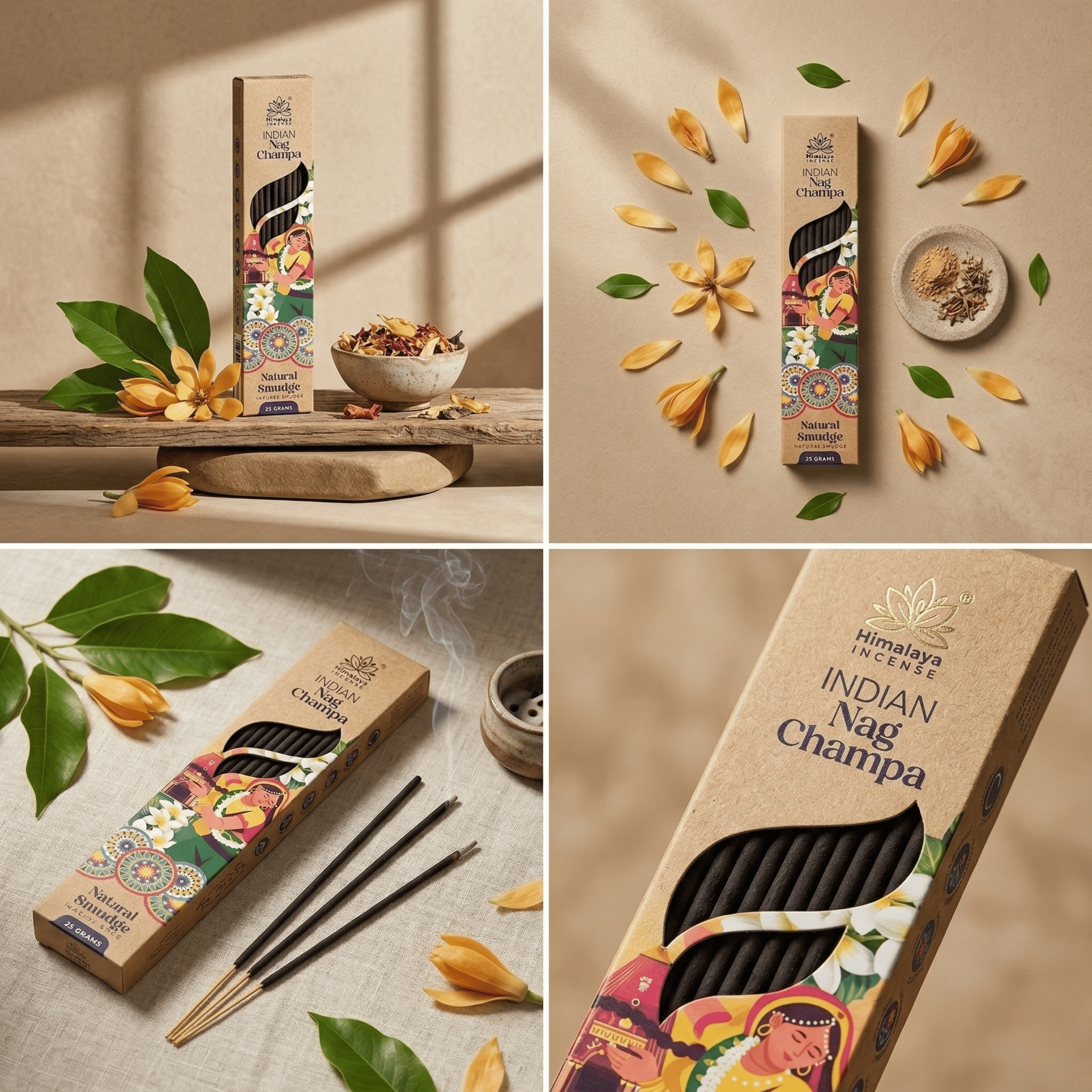 Indian Nag Champa Smudge Incense Sticks – Premium Natural Spiritual Incense, Long Lasting Rich Aroma for Meditation & Home Fragrance - 25G / Box