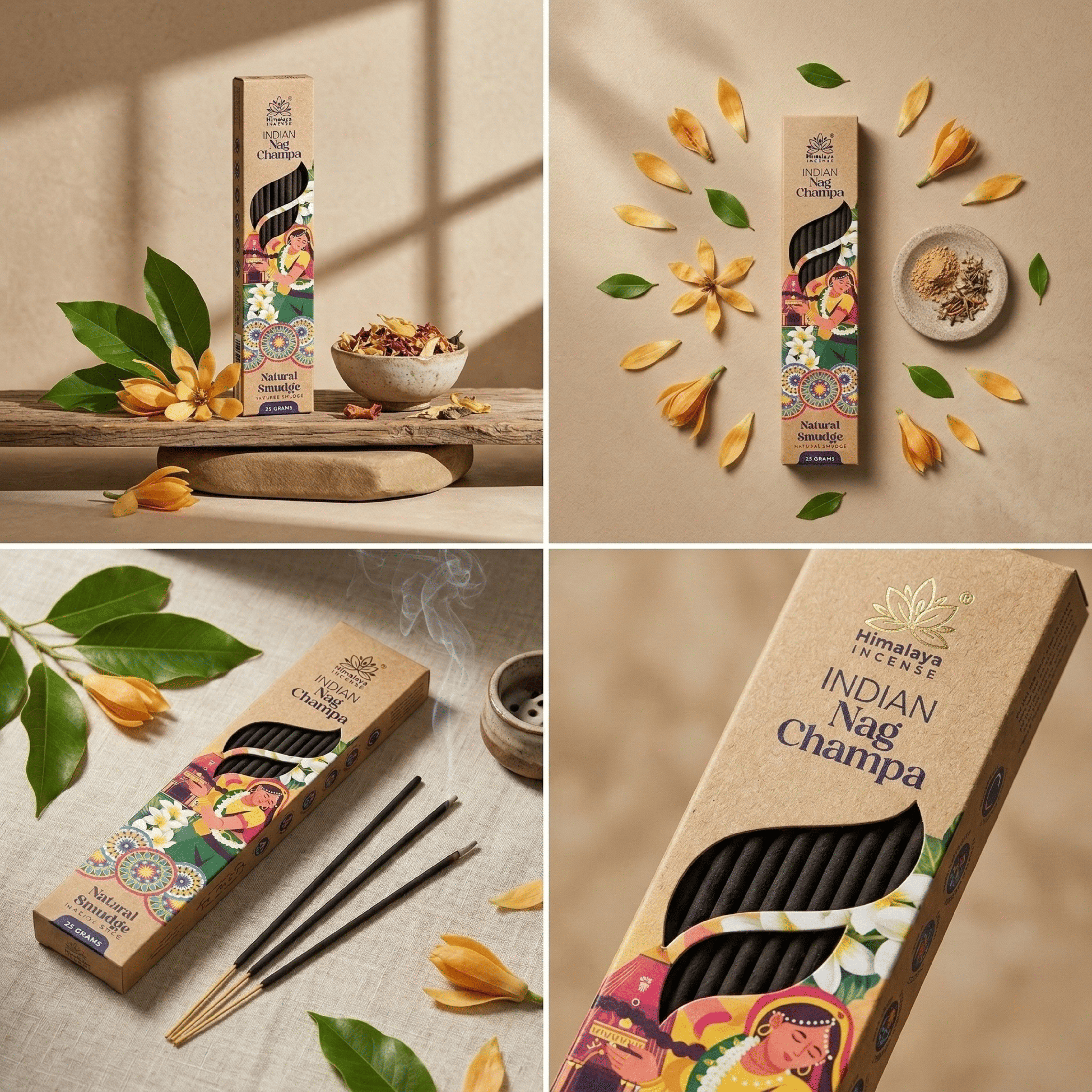 Indian Nag Champa Smudge Incense Sticks – Premium Natural Spiritual Incense, Long Lasting Rich Aroma for Meditation & Home Fragrance - 25G / Box